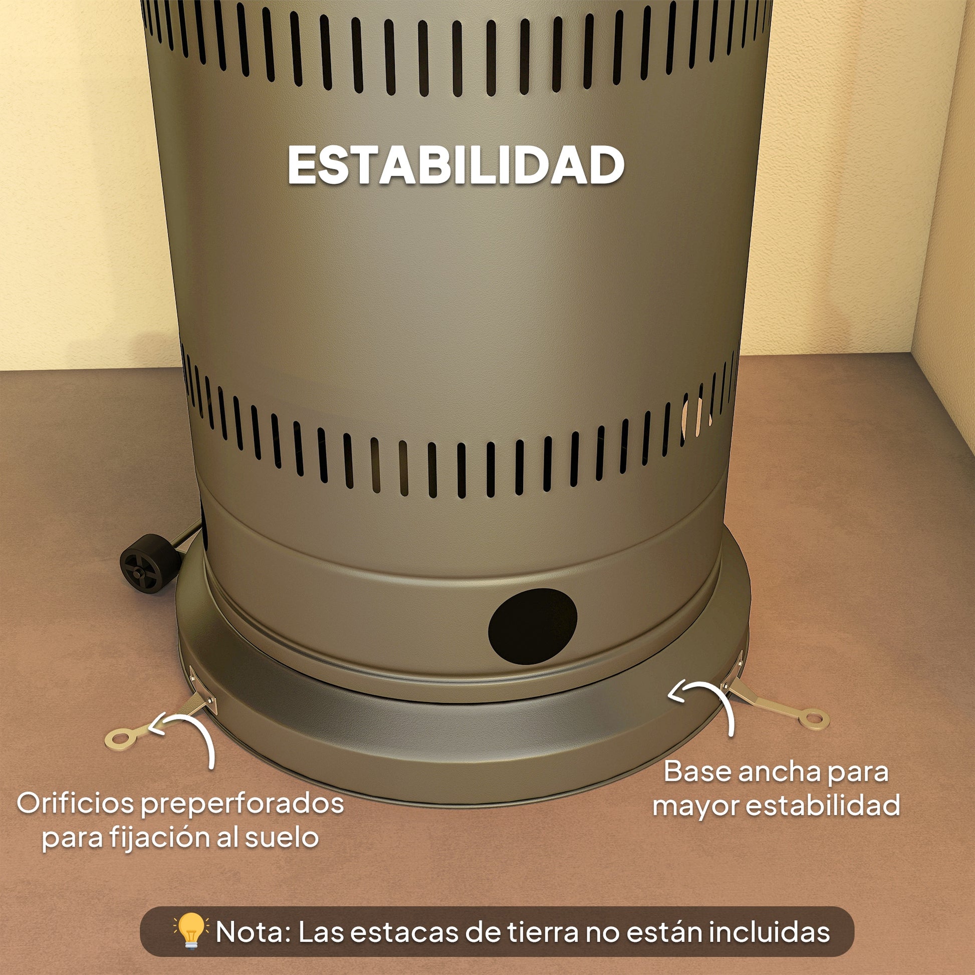 Outsunny Estufa de Gas Butano, 13000W, Calefactor de Exterior a Gas Portátil con Temperatura Ajustable, Protección contra Vuelcos, Encendido Piezoeléctrico y Ruedas, para Butano y Propano, 7 m², Gris