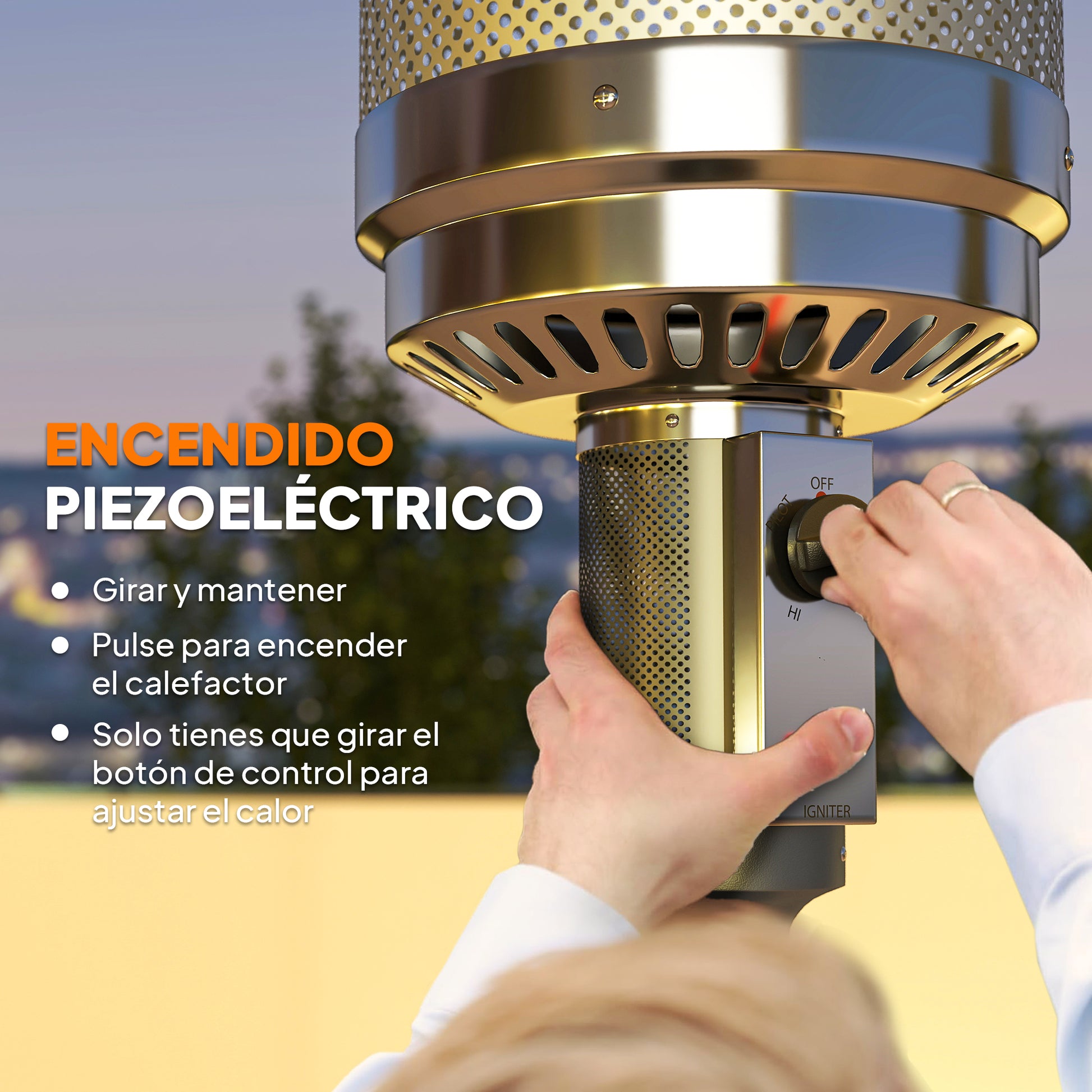 Outsunny Estufa de Gas Butano, 13000W, Calefactor de Exterior a Gas Portátil con Temperatura Ajustable, Protección contra Vuelcos, Encendido Piezoeléctrico y Ruedas, para Butano y Propano, 7 m², Gris