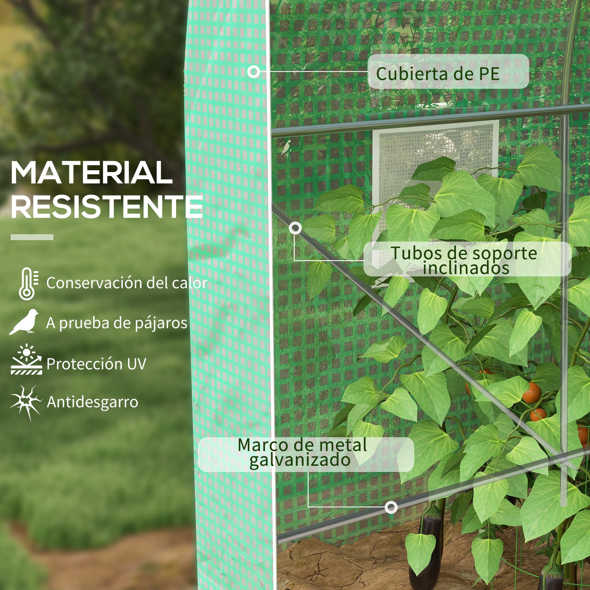 Outsunny Invernadero de Túnel 400x200x205 cm Invernadero de Jardín con 2 Puertas Enrollables y 6 Ventanas Cubierta PE 140 g/m² Marco de Metal para Cultivo Plantas Verduras Verde