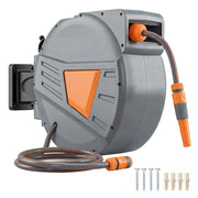 Outsunny Enrollador de Manguera para Jardín 20+1,6 m con Boquilla de 2 Modos, Carrete de Manguera de Jardín de Pared con Bloqueo Automático y Retracción Controlada, Soporte Orientable 180°, Naranja