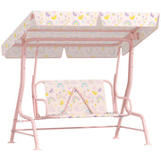 AIYAPLAY Columpio de Jardín Exterior para Niños de +3 Años Balancín de Jardín Exterior de 2 Plazas con Toldo Ajustable Arnés de Seguridad y Estampados Bonitos 112x75x120 cm Rosa