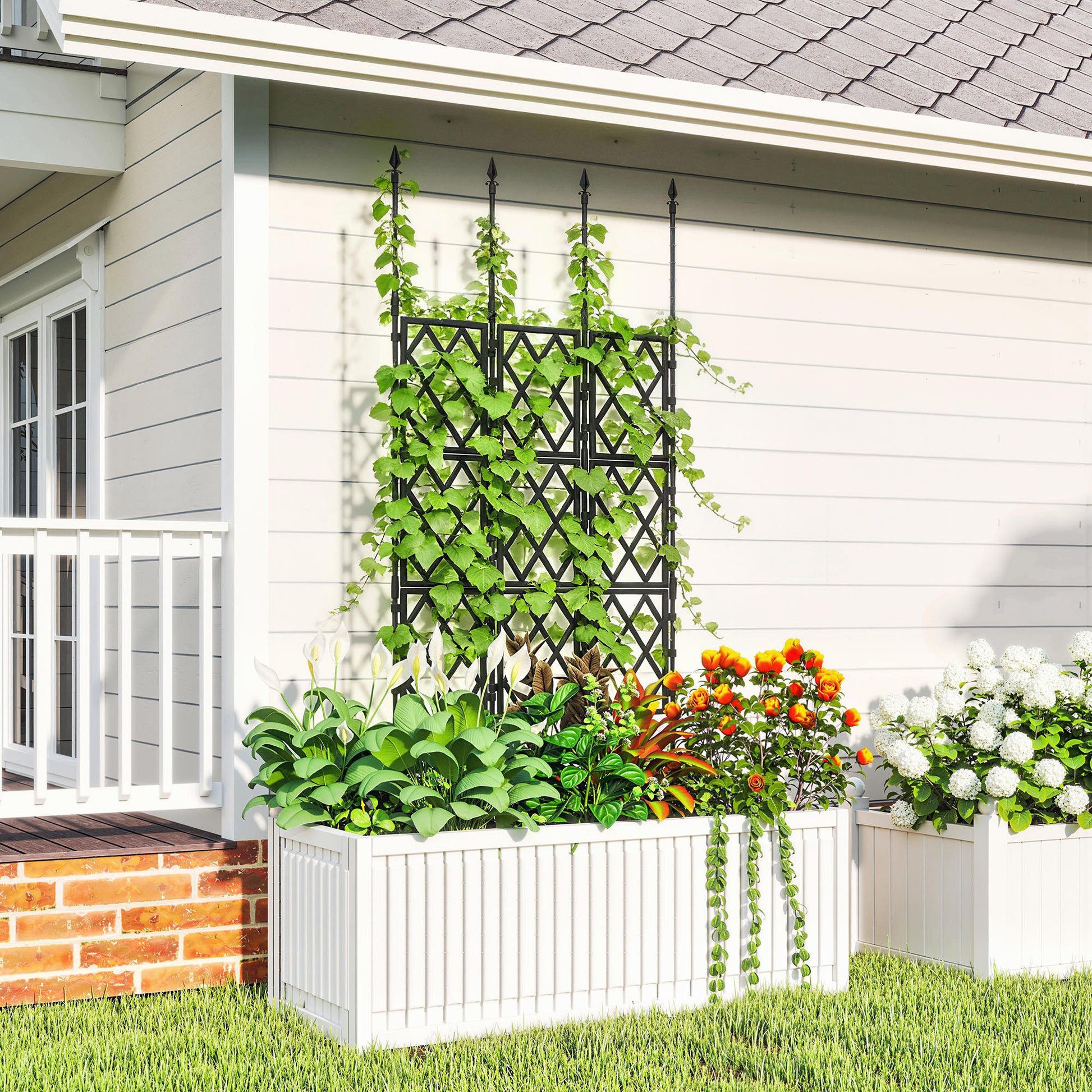 Outsunny Enrejado de Jardín Plegable, Soporte para Plantas Trepadoras con Montaje DIY y Marco de Acero para Frutas, Verduras, Flores, Decoración Exterior, Patio, Terraza, 85x2x197 cm, Negro