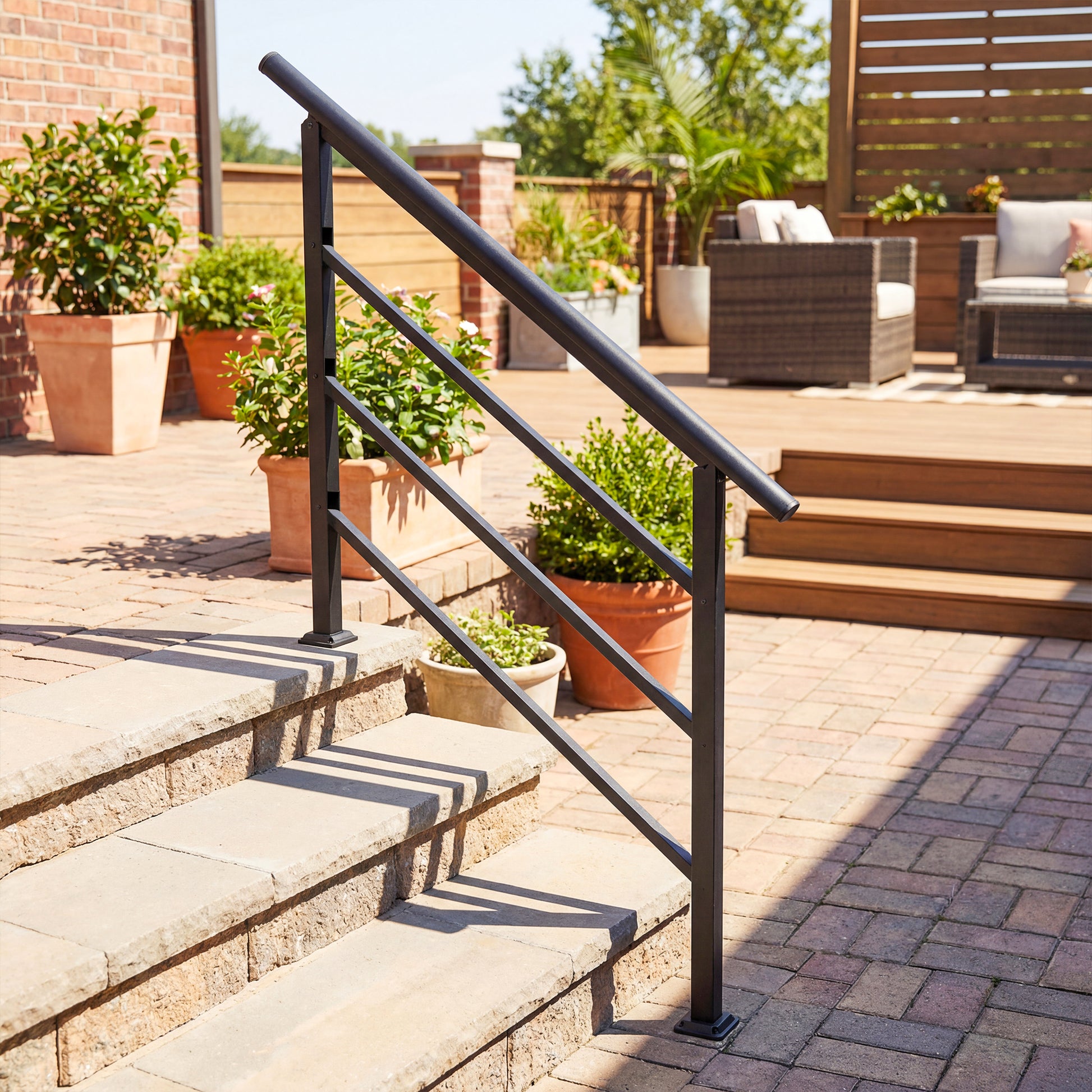 Outsunny Barandilla de Escalera, 131 cm, Pasamanos para Escalera con Kit de Instalación, Ángulo Ajustable para 1-4 Escalones, para Porches, Madera y Concreto, para Exterior, Terraza, Patio, Negro
