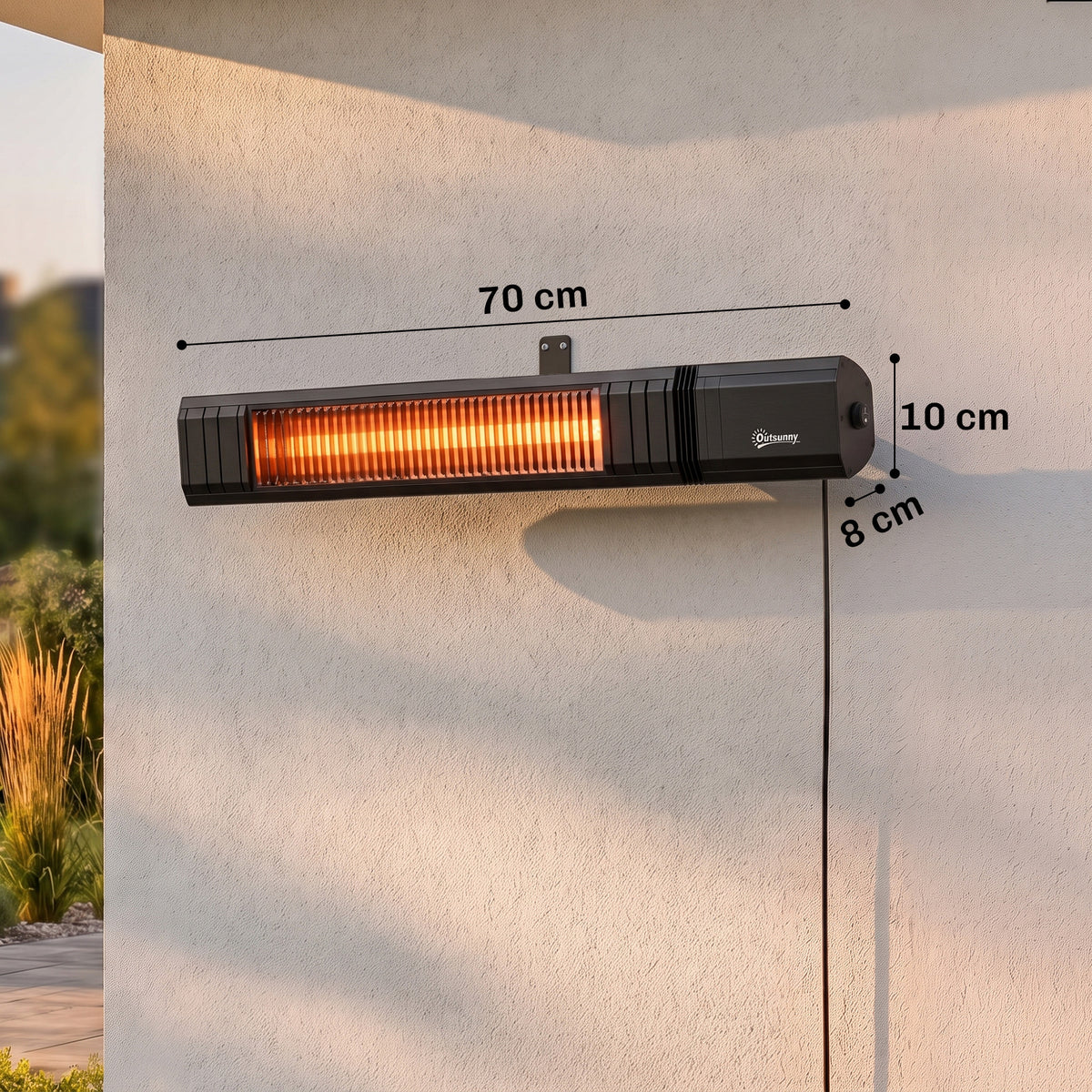 Outsunny Calefactor por Infrarrojos para Terraza 2000 W, Estufa Exterior Eléctrica Pared de Aluminio con IP65, Control por App/Táctil/Mando a Distancia, 9 Niveles de Calor, Temporizador 24 h y Funda
