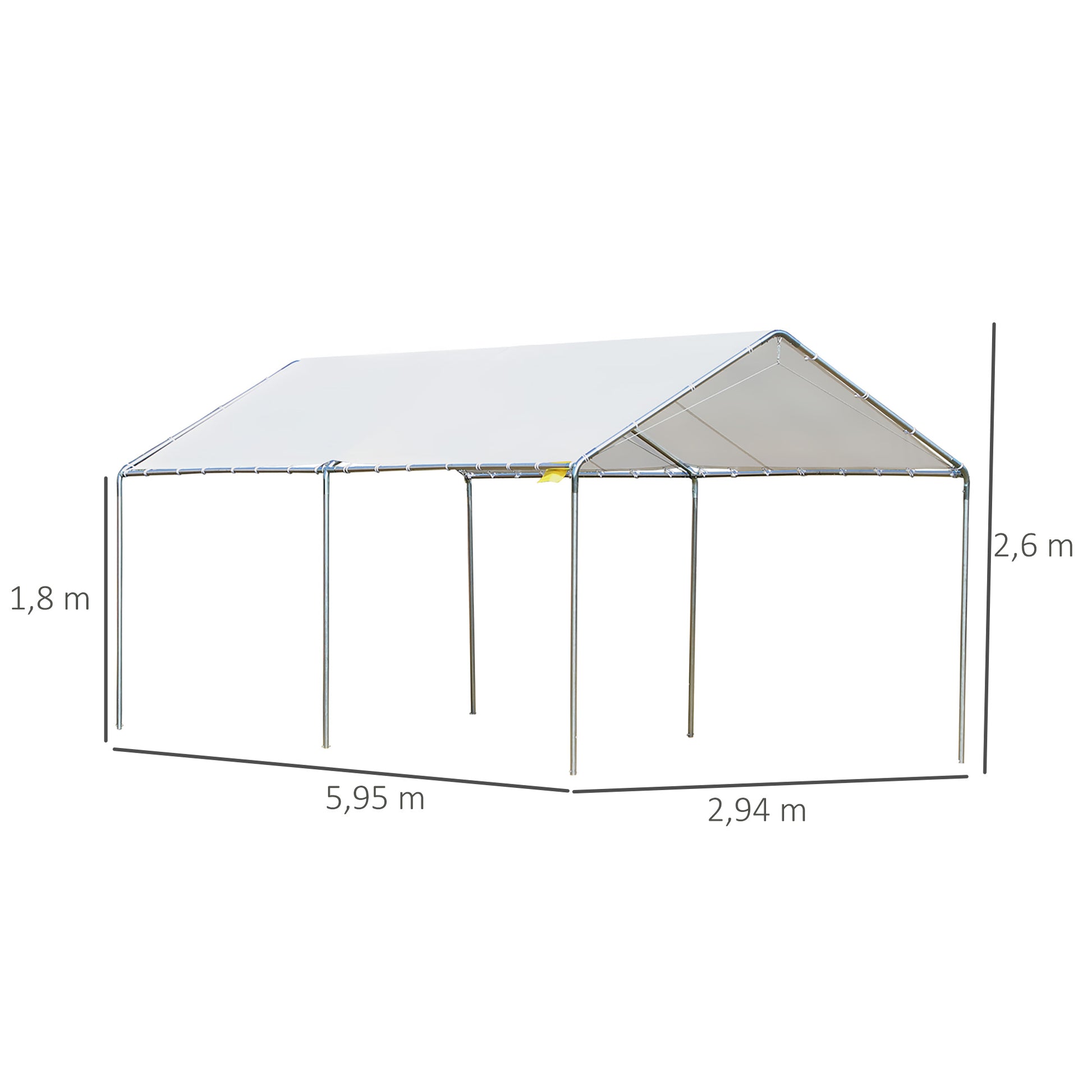 Outsunny Cochera Exterior 3x6 m Carpa Garaje para Coche Impermeable con Toldo de Tela PE y Marco de Acero Galvanizado Pabellón Gazebo para Jardín Patio Blanco