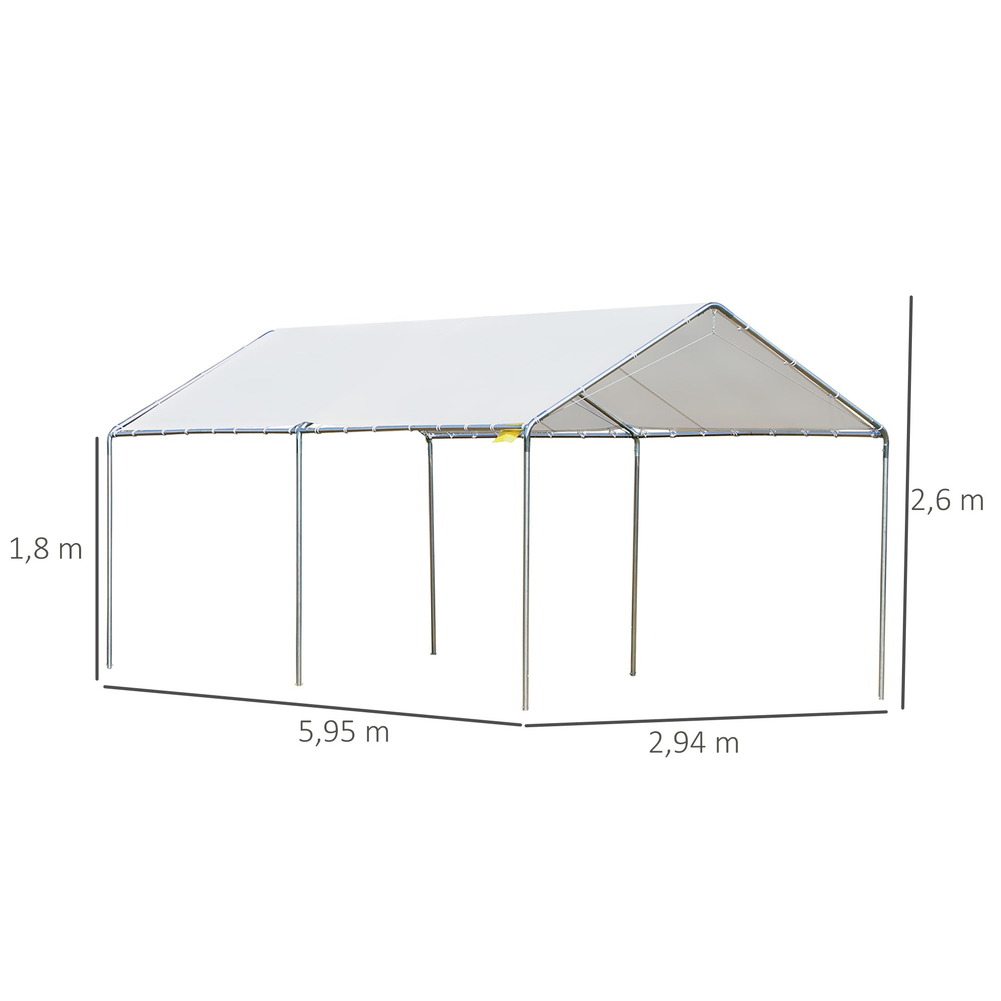 Outsunny Cochera Exterior 3x6 m Carpa Garaje para Coche Impermeable con Toldo de Tela PE y Marco de Acero Galvanizado Pabellón Gazebo para Jardín Patio Blanco