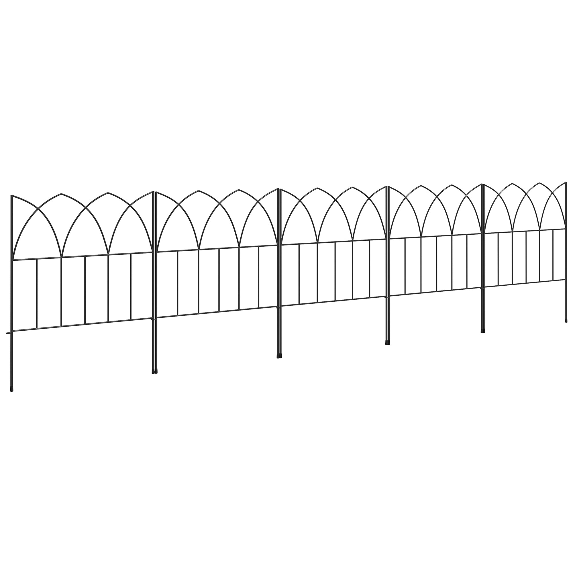 Outsunny Vallas de Jardín 205x45,5 cm Set de 5 Vallas Decorativas para Jardín de Metal Combinación Libre Barrera para Animales para Terraza Patio Césped Negro