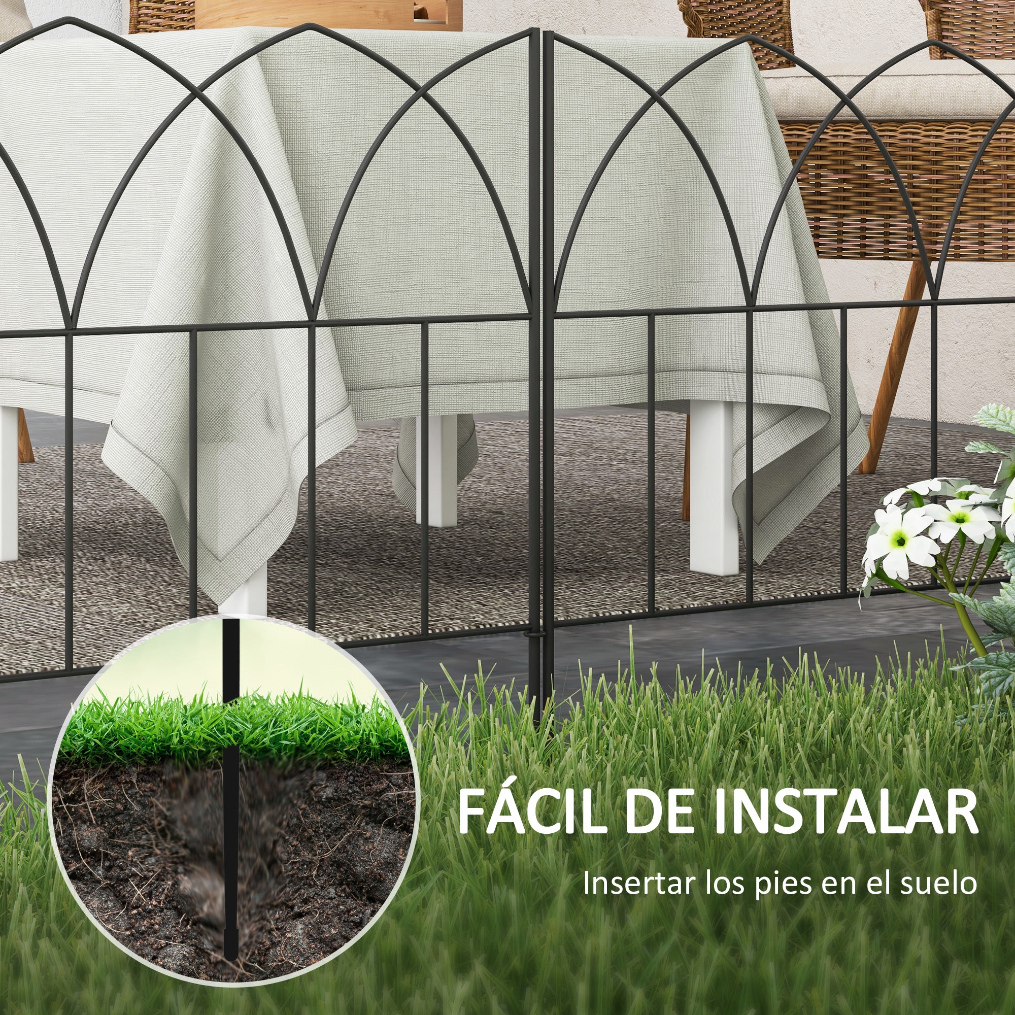 Outsunny Vallas de Jardín 205x45,5 cm Set de 5 Vallas Decorativas para Jardín de Metal Combinación Libre Barrera para Animales para Terraza Patio Césped Negro