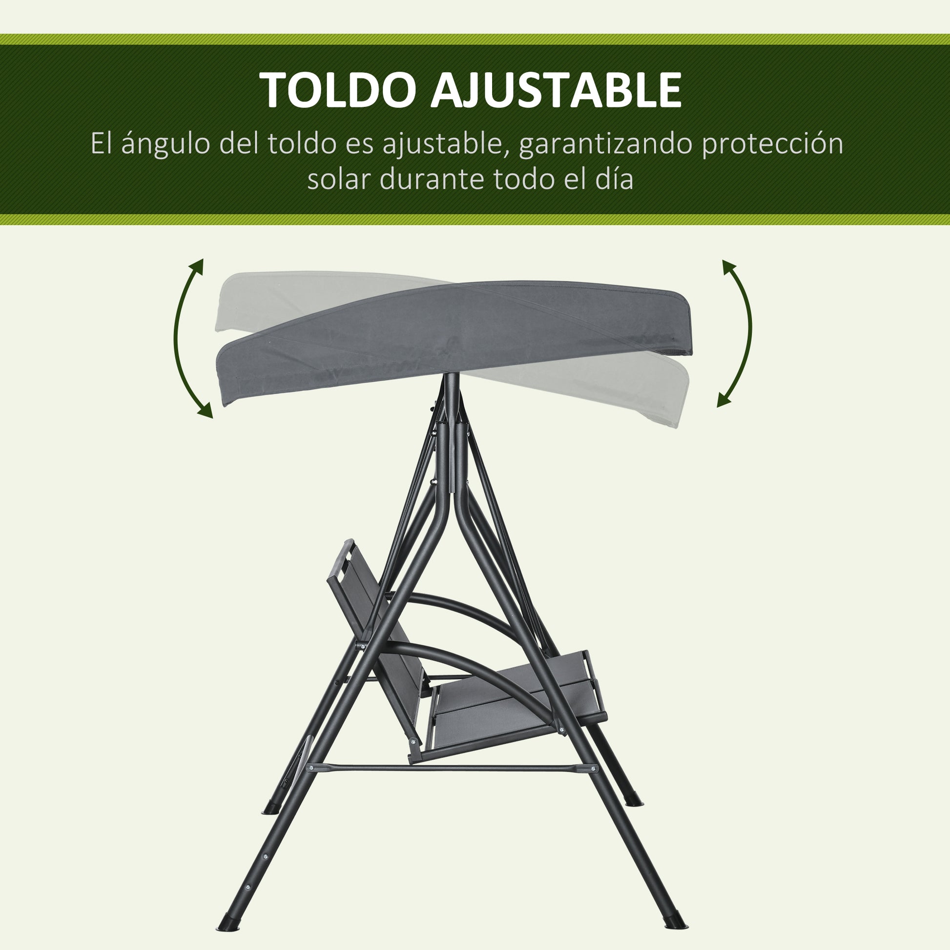 Outsunny Columpio de Jardín Exterior de 2 Plazas, Balancín de Jardín Exterior con Techo Ajustable, Marco de Acero, Asientos de Textilene, para Balcón Terraza, Carga 220 kg, 140x118x162 cm, Gris Oscuro