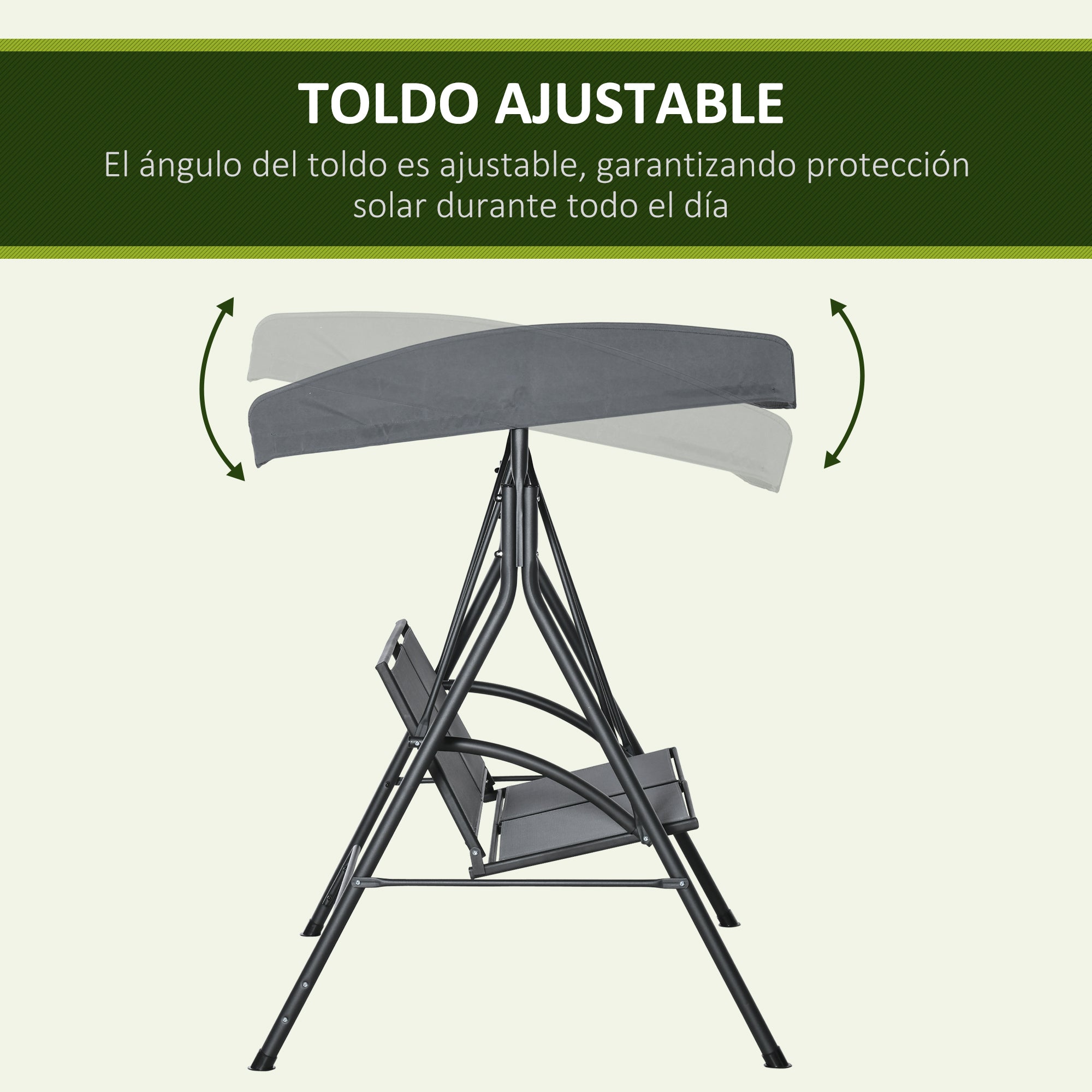 Outsunny Columpio de Jardín Exterior de 2 Plazas, Balancín de Jardín Exterior con Techo Ajustable, Marco de Acero, Asientos de Textilene, para Balcón Terraza, Carga 220 kg, 140x118x162 cm, Gris Oscuro
