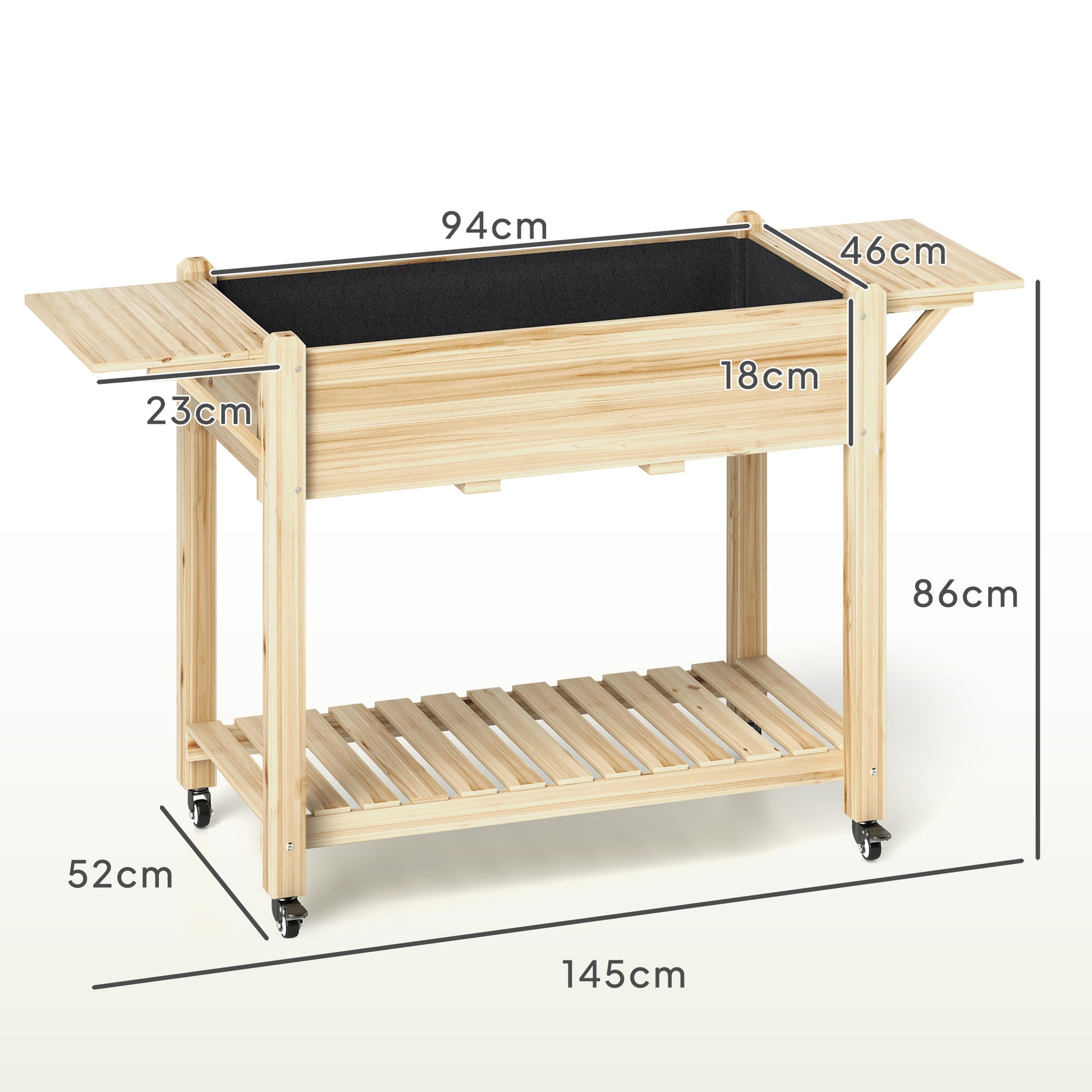 Outsunny Huerto Urbano de Madera Mesa de Cultivo con Ruedas Estante y Repisas Plegables Jardinera Elevada para Cultivo Flores Vegetales en Jardín Terraza 145x52x86 cm Natural