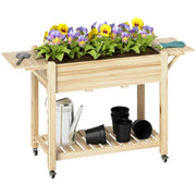 Outsunny Huerto Urbano de Madera Mesa de Cultivo con Ruedas Estante y Repisas Plegables Jardinera Elevada para Cultivo Flores Vegetales en Jardín Terraza 145x52x86 cm Natural