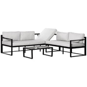 Outsunny Conjunto de Muebles de Jardín 3 Piezas de Aluminio Juego de Muebles con Mesa de Vidrio Sofá de 5 Plazas con Respaldo Ajustable y Cojines Extraíbles 212x70x64 cm Negro y Gris