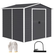 Outsunny Caseta de Jardín Exterior 4,4 m², 240x206x198 cm, Cobertizo de Jardín Exterior Metálico con Base Refuerzo (Suelo NO Incluido), Puerta Corredera con Cerradura y 4 Ventanas para Patio, Gris