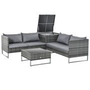 Outsunny Conjunto de 4 Muebles de Jardín de Ratán con 2 Sofás Dobles Mesa Central Mesa con Arcón Cojines Extraíbles para Terraza Exterior 132x69x64 cm Gris