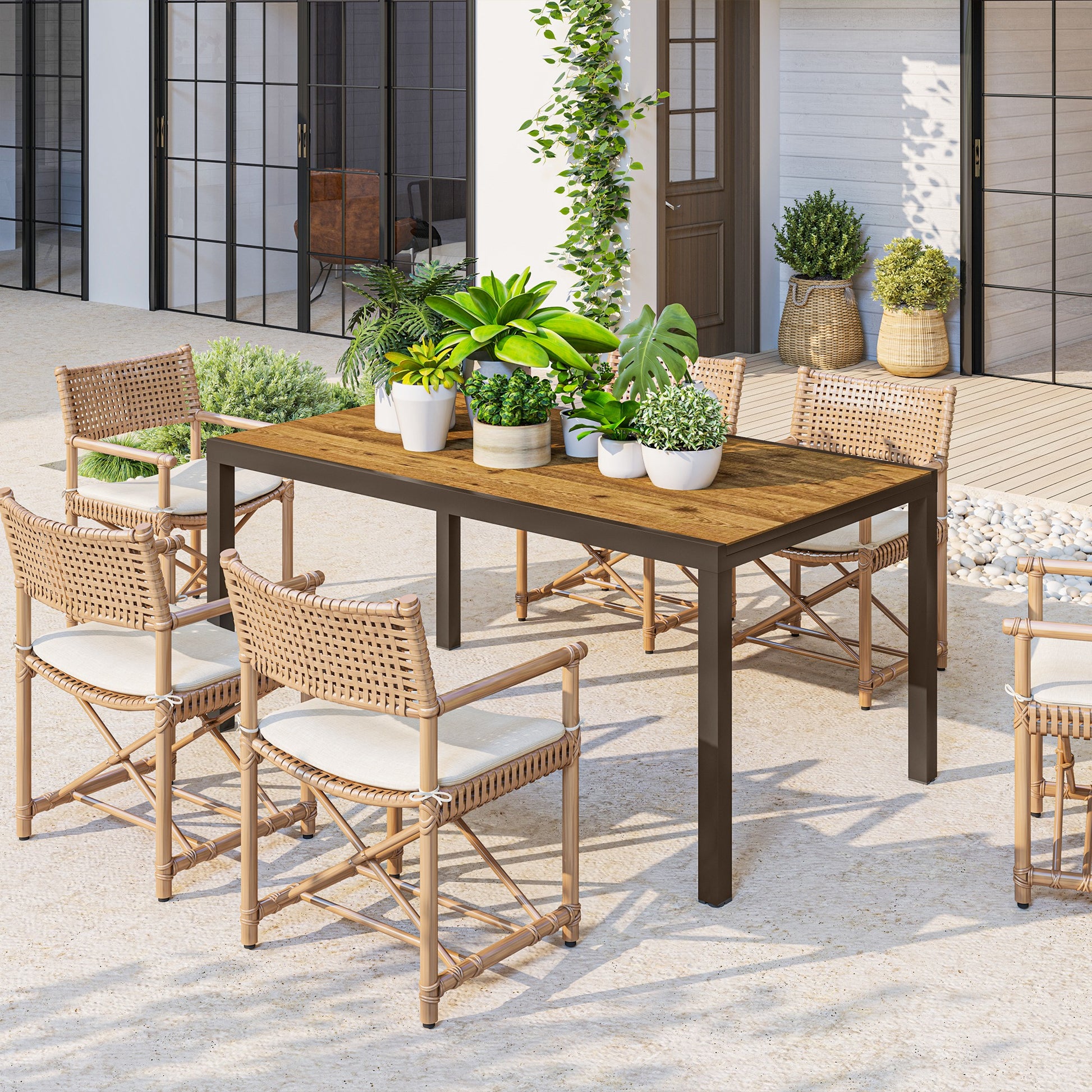 Outsunny Mesa de Jardín Extensible, Mesa de Comedor Exterior Extensible 160/240x90 cm, con Borde de Aluminio, Carga 70 kg, Mesita Rectangular para 6-8 Personas, para Patio, Terraza, Marrón