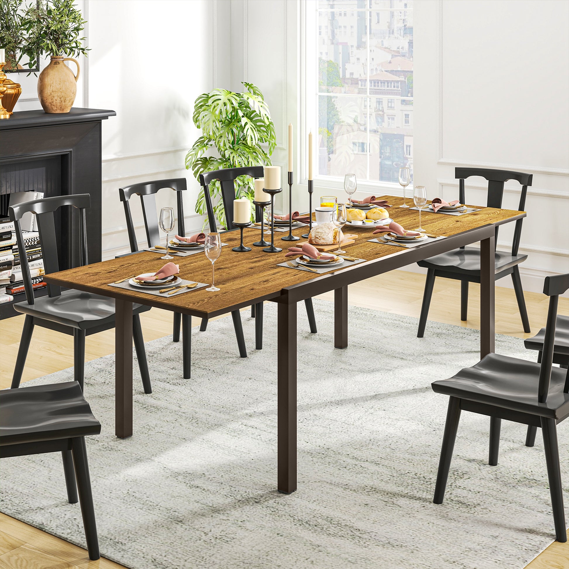 Outsunny Mesa de Jardín Extensible, Mesa de Comedor Exterior Extensible 160/240x90 cm, con Borde de Aluminio, Carga 70 kg, Mesita Rectangular para 6-8 Personas, para Patio, Terraza, Marrón