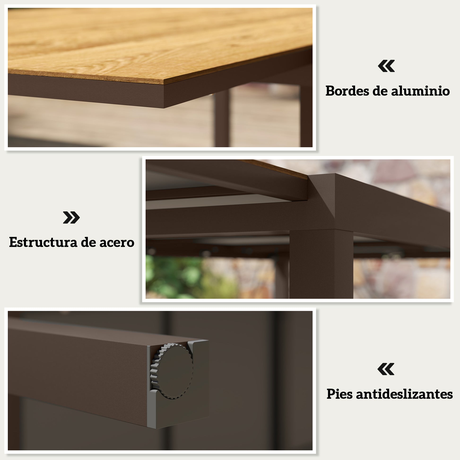 Outsunny Mesa de Jardín Extensible, Mesa de Comedor Exterior Extensible 160/240x90 cm, con Borde de Aluminio, Carga 70 kg, Mesita Rectangular para 6-8 Personas, para Patio, Terraza, Marrón