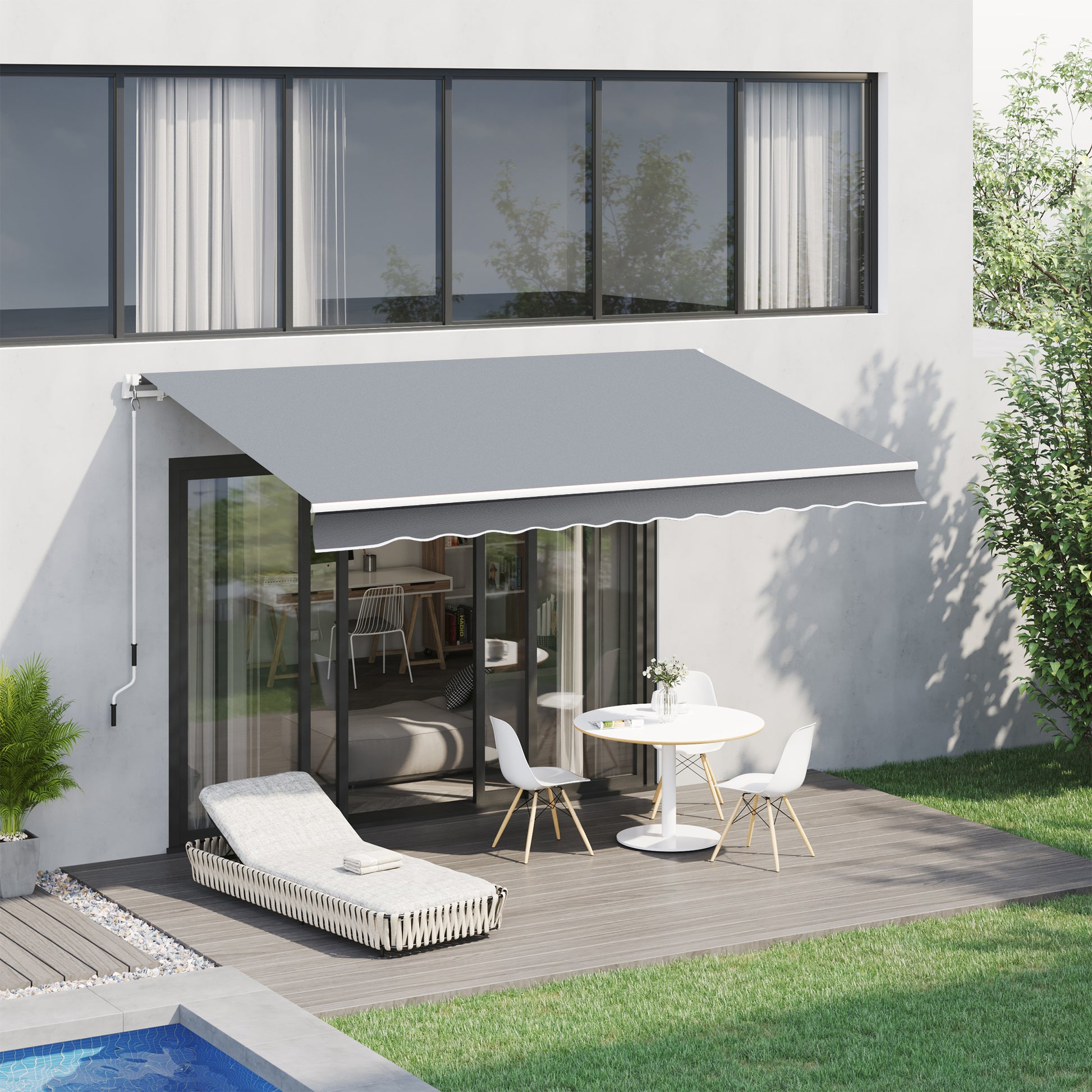 Outsunny Toldo Manual Retráctil 3x2,5 cm Toldo para Balcón con Manivela de Metal Impermeable y Anti-UV Toldo Enrollable de Exterior para Jardín Terraza Ventanas Gris