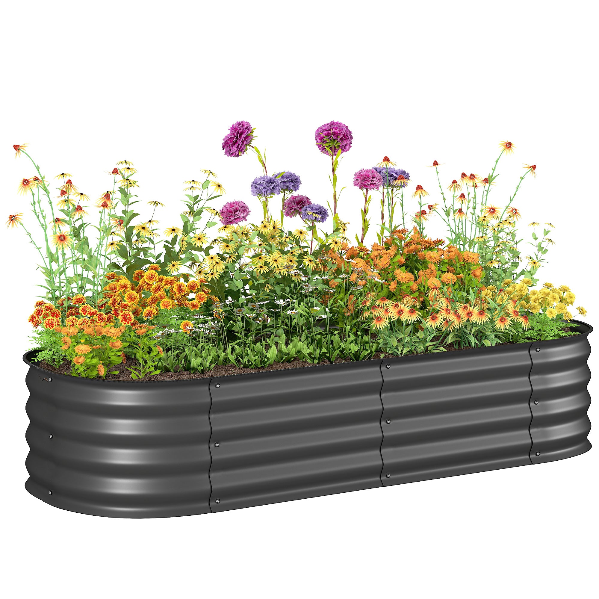 Outsunny Jardinera Exterior Grande de Acero Galvanizado, Huerto Urbano para Cultivar Plantas, Macetero Exterior con Bordes de Seguridad, Fácil Montaje, Resistente a la Intemperie, 150x62x30 cm, Gris