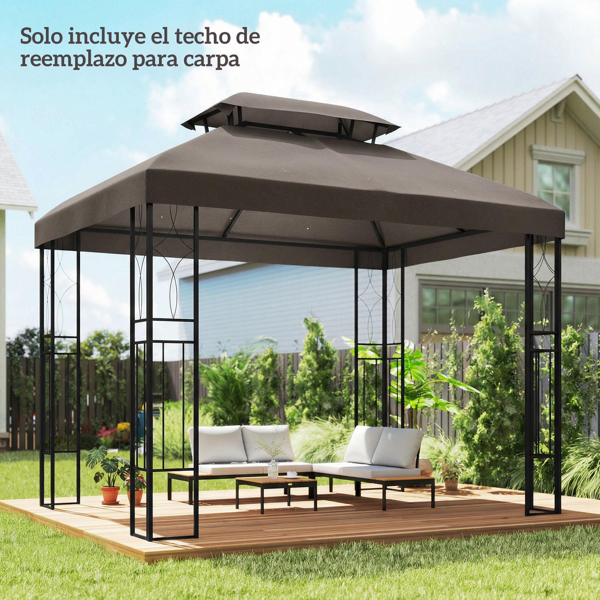 Outsunny Techo de Repuesto para Cenador, 4x3 m, Cubierta de Repuesto con Techo Doble, 10 Orificios de Drenaje y Protección UV, SOLO Toldo de Recambio para Pabellón Gazebo, Marrón