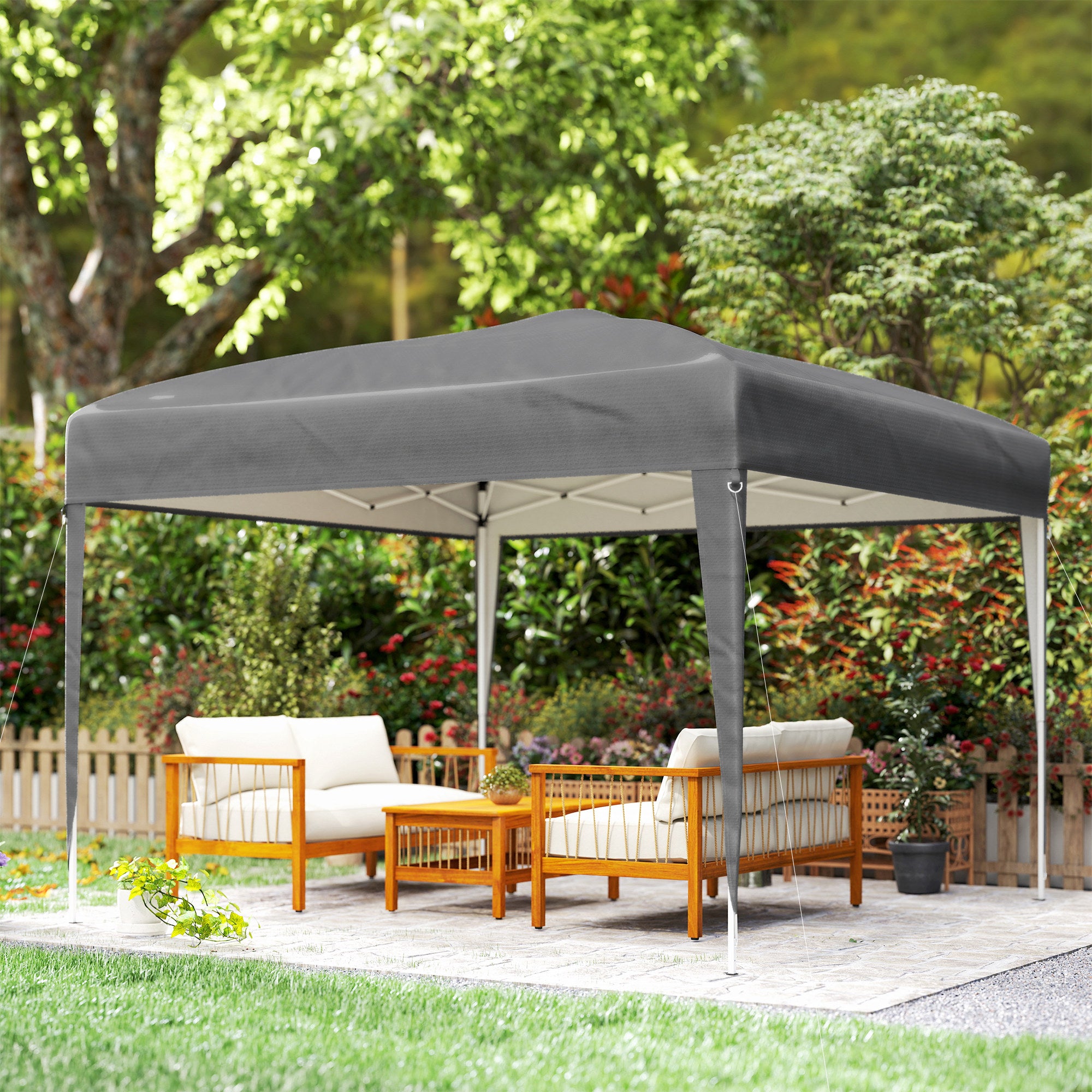 Outsunny Carpa Plegable 3x3 m, Pop-up, Cenador Pabellón de Jardín, Altura Ajustable con Bolsa de Transporte, Tela Oxford 210D Anti-UV, Impermeable, Gazebo para Camping, Fiestas, Exterior, Gris