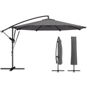 Outsunny Parasol Excéntrico, Ø300 cm, Sombrilla de Jardín con Base Cruzada, Manivela, Funda Protectora y Cuerdas de Viento, UPF30+, para Terraza, Patio, Gris Oscuro