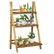 Outsunny Soporte para Plantas de Madera de 3 Niveles Estantería para Plantas Plegable Soporte para Macetas para Interior y Exterior Terraza Jardín Balcón 60x37x93 cm Natural