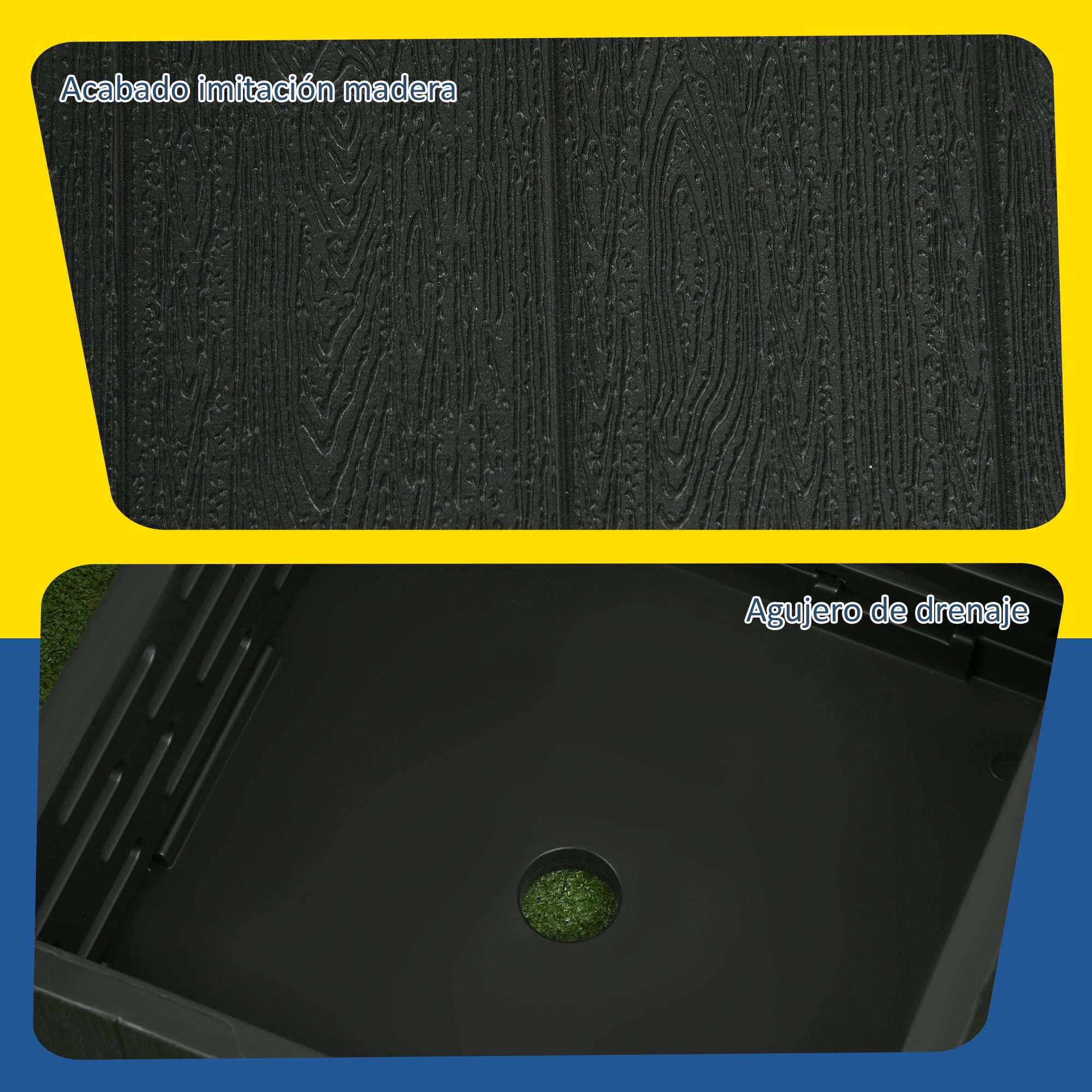 Outsunny Base para Sombrilla Exterior 3 en 1, Mesa Auxiliar, Macetero con Orificio de Drenaje, Soporte de Parasol Rellenable Arena 80 kg con Ruedas y Asas para Sombrilla con Postes Ø38 y Ø48 mm, Negro