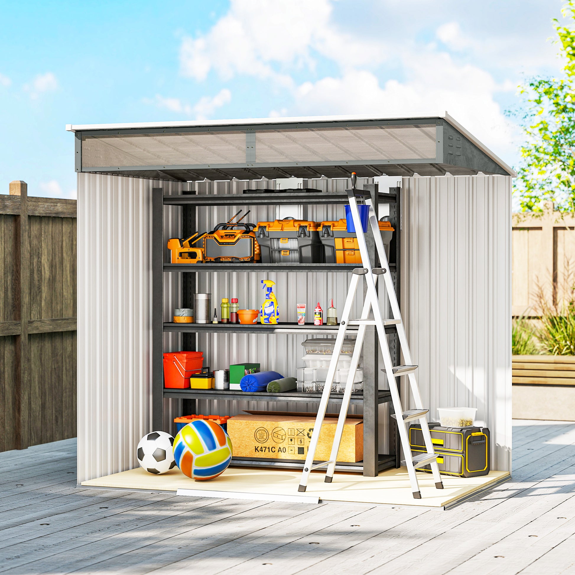 Outsunny Caseta de Jardín Exterior 2 m² 195x122x181,5 cm Cobertizo de Jardín Exterior Metálica con Base SIN SUELO 2 Puertas Correderas Ventanas y Ganchos para Herramientas Gris Claro