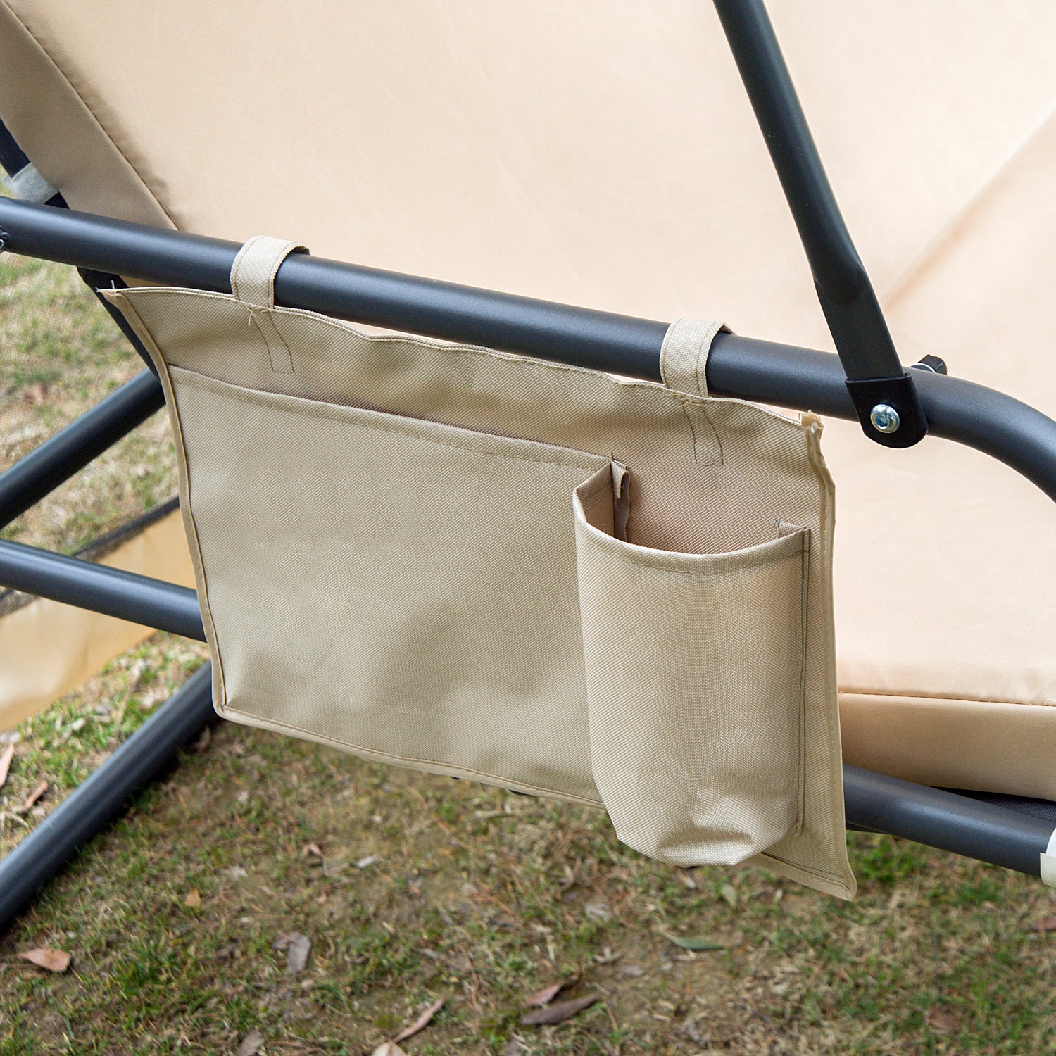Outsunny Columpio de Jardín 3 Plazas Convertible en Cama con Mosquitera de Puertas Espacio de Almacenaje Terraza Balcón Exterior 240x140x197 cm Acero Carga Máx. 300 kg Crema