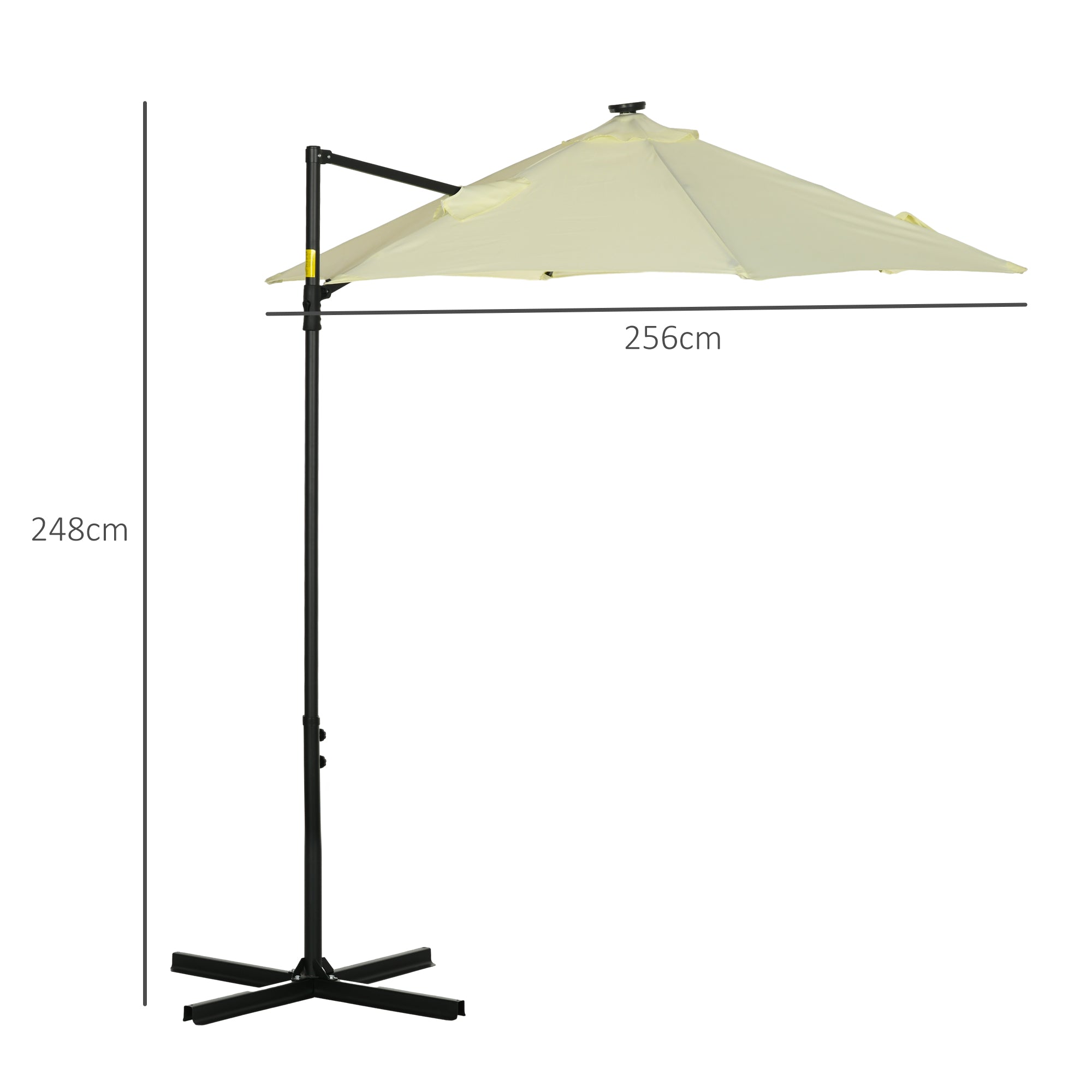 Outsunny Sombrilla de Jardín Ø256x248 cm Parasol de Terraza Manual con Luces LED Solares Poste Giratorio 360° y Ventilación Superior para Jardín Patio Piscina Beige