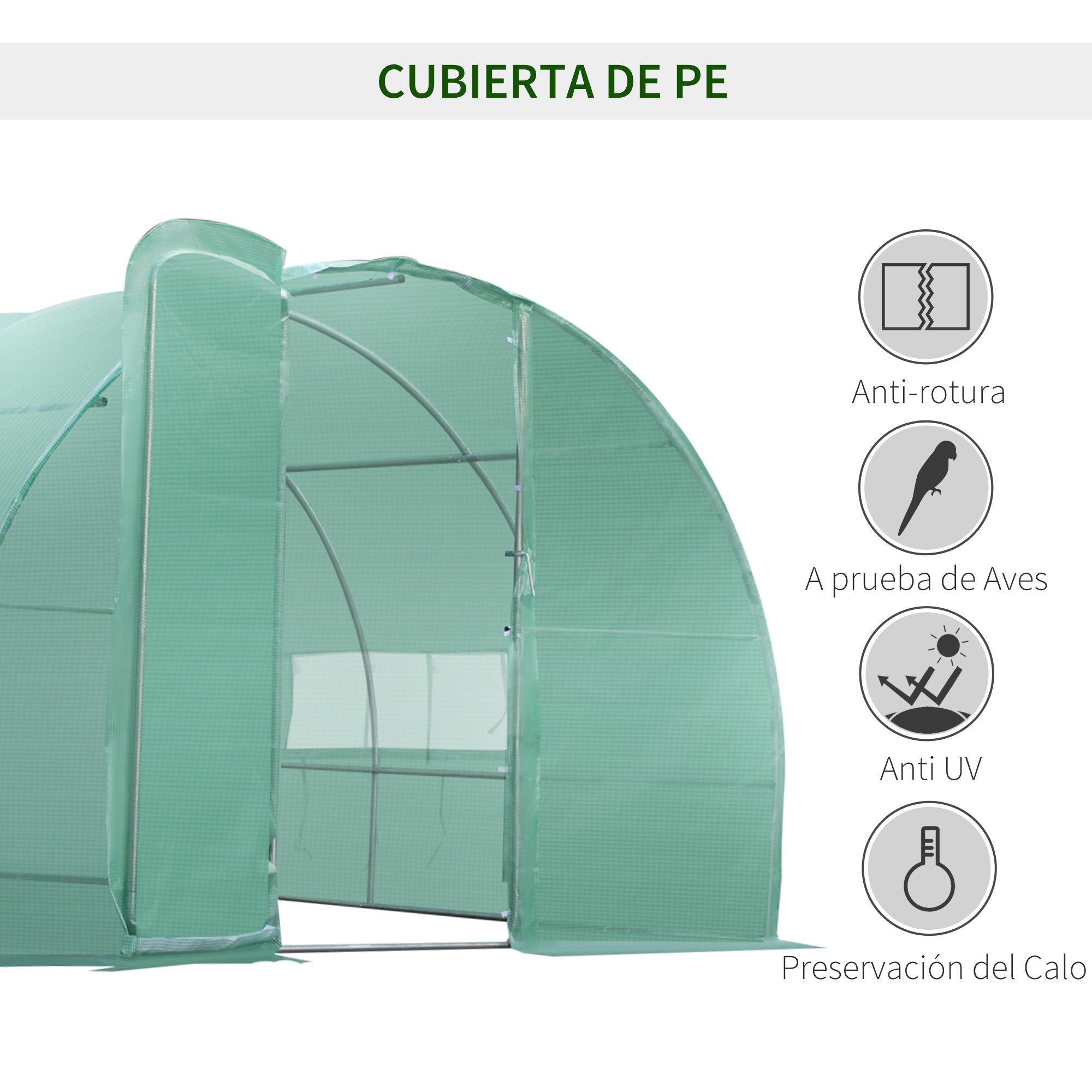 Outsunny Invernadero de Jardines y Huertos con Ventanas para Cultivos Plantas y Verduras 6x3x2 m Cubierta de PE 140 g/㎡ Material de Acero