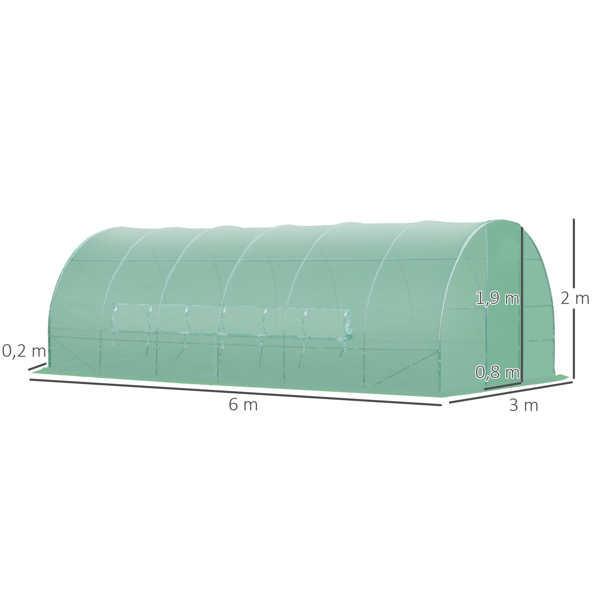 Outsunny Invernadero de Jardines y Huertos con Ventanas para Cultivos Plantas y Verduras 6x3x2 m Cubierta de PE 140 g/㎡ Material de Acero