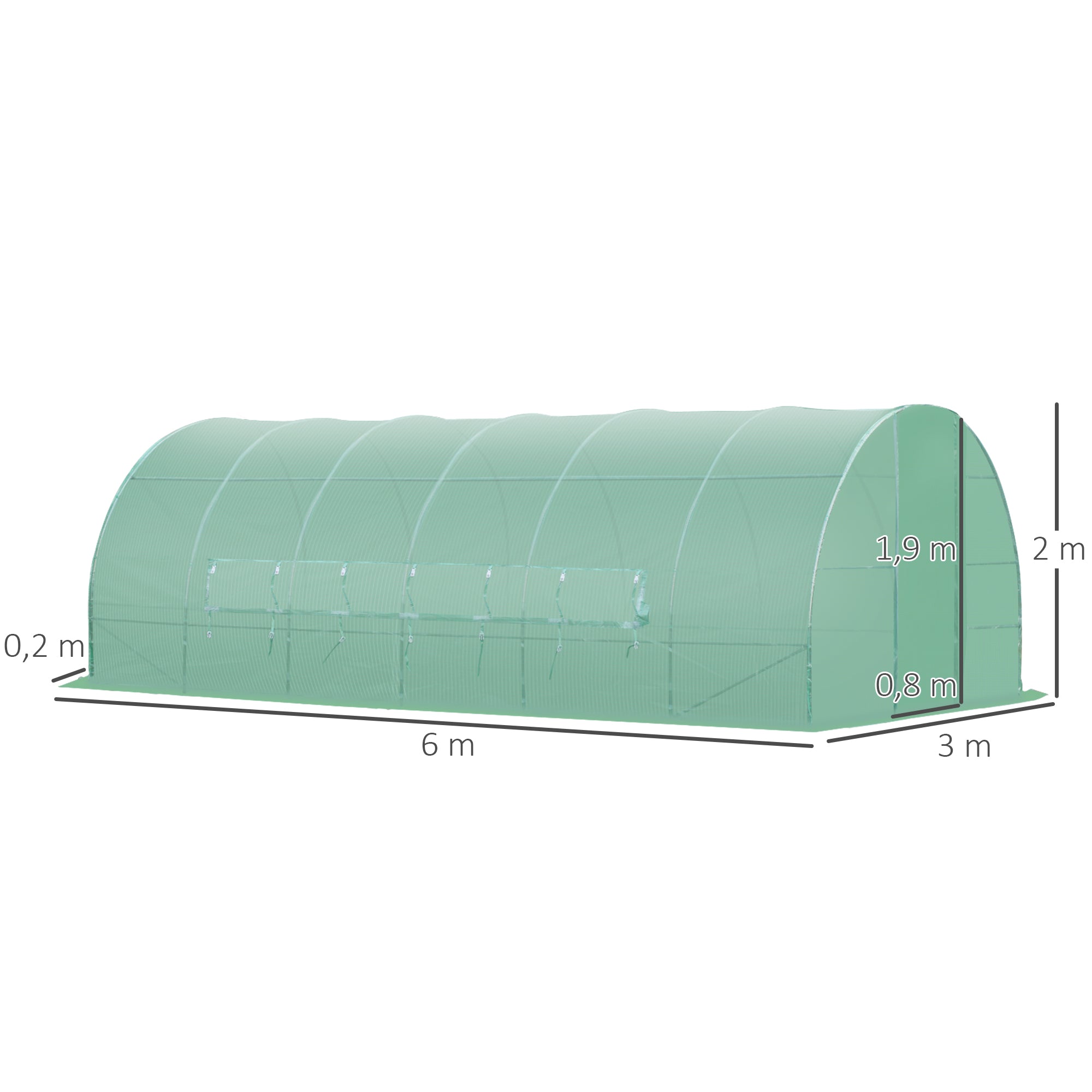 Outsunny Invernadero de Jardines y Huertos con Ventanas para Cultivos Plantas y Verduras 6x3x2 m Cubierta de PE 140 g/㎡ Material de Acero
