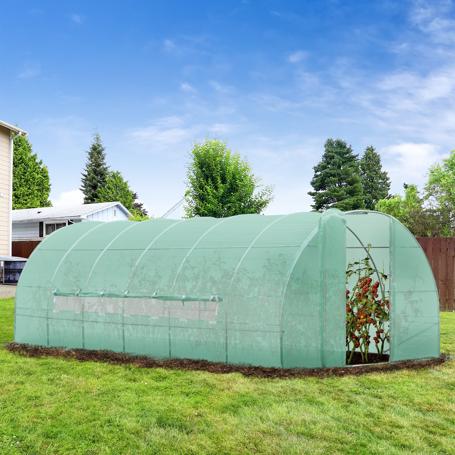 Outsunny Invernadero de Jardines y Huertos con Ventanas para Cultivos Plantas y Verduras 6x3x2 m Cubierta de PE 140 g/㎡ Material de Acero