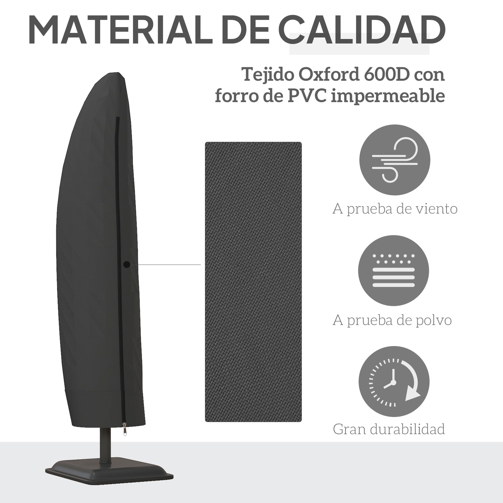 Outsunny Funda para Sombrilla de Jardín Funda para Parasol Impermeable Tela Oxford 600D Cubierta de Parasol con Cremallera para Jardín Exterior Ø56x220 cm Negro