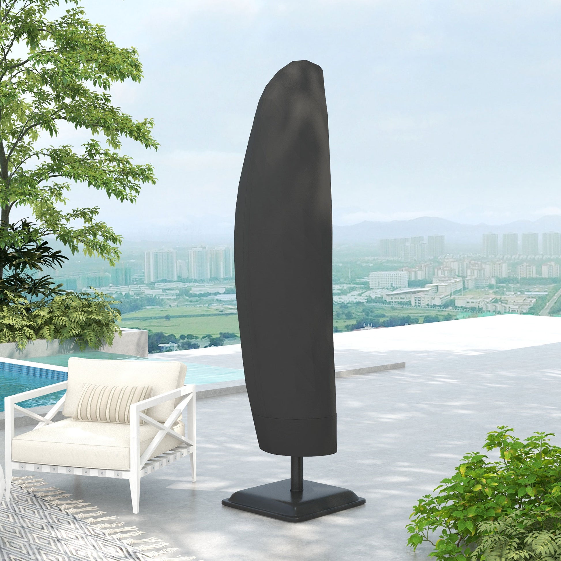 Outsunny Funda para Sombrilla de Jardín Funda para Parasol Impermeable Tela Oxford 600D Cubierta de Parasol con Cremallera para Jardín Exterior Ø56x220 cm Negro