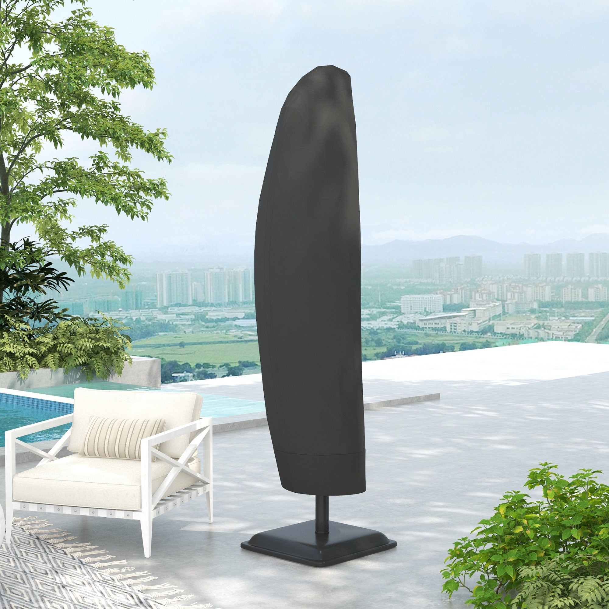 Outsunny Funda para Sombrilla de Jardín Funda para Parasol Impermeable Tela Oxford 600D Cubierta de Parasol con Cremallera para Jardín Exterior Ø56x220 cm Negro