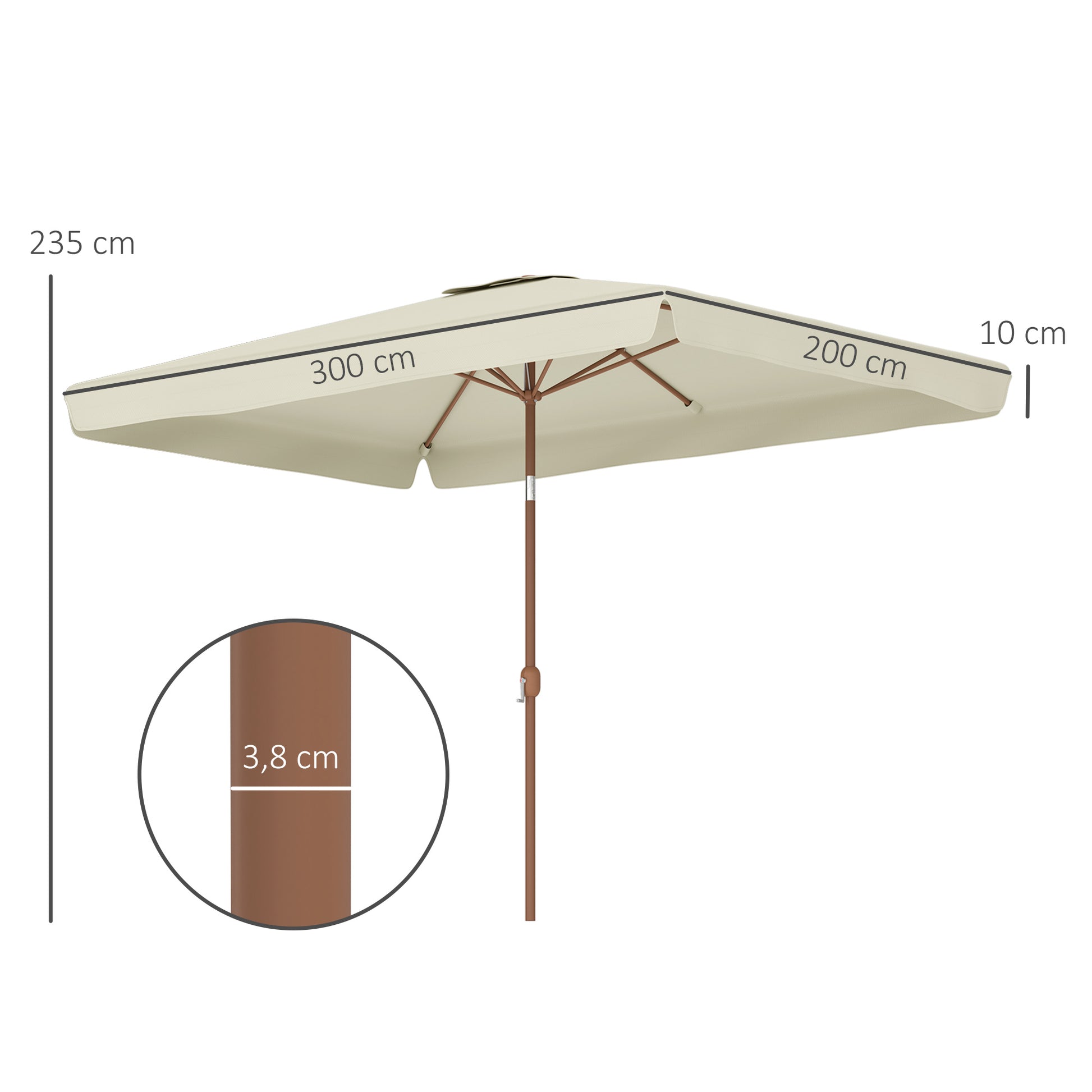 Outsunny Sombrilla de Terraza Exterior 300x200 cm Parasol de Terraza Exterior con Ángulo Ajustable Mástil de Aluminio Manivela y Protección UV 50+ Sombrilla para Jardín Patio Beige