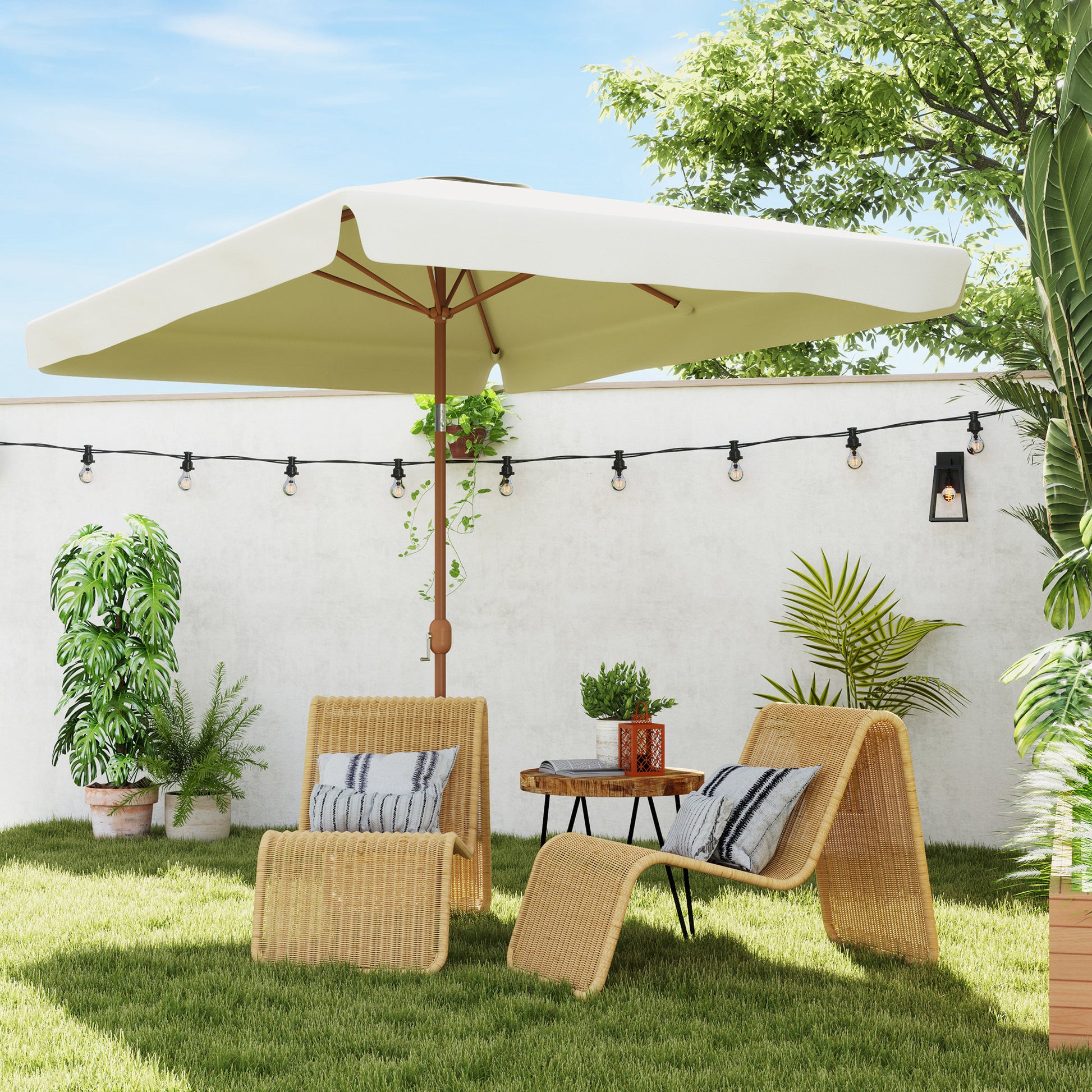 Outsunny Sombrilla de Terraza Exterior 300x200 cm Parasol de Terraza Exterior con Ángulo Ajustable Mástil de Aluminio Manivela y Protección UV 50+ Sombrilla para Jardín Patio Beige