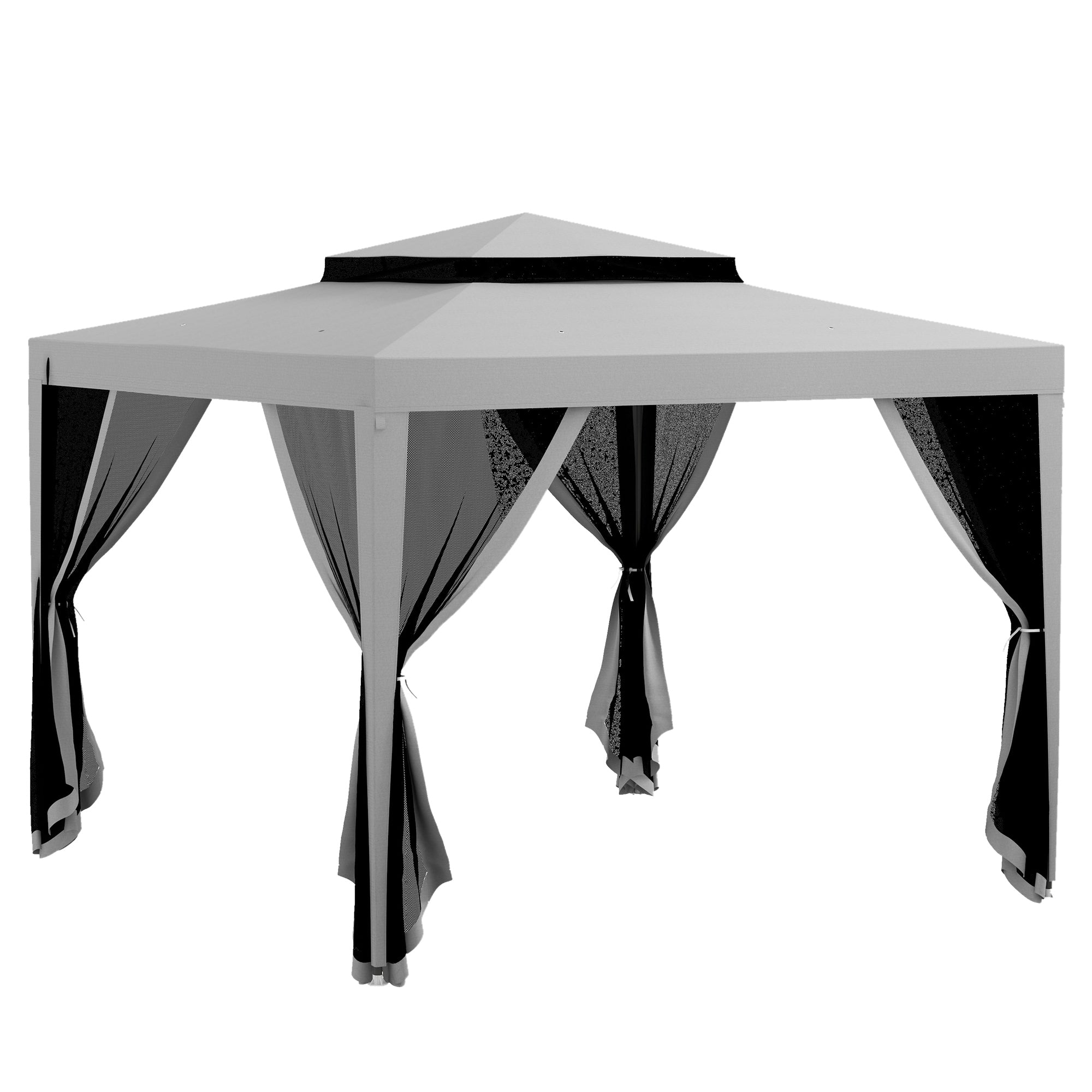 Outsunny Carpa de Jardín 3x3 m Cenador Desmontable de Exterior Gazebo con 4 Mosquiteras Laterales Techo Doble y Marco Metálico Anti-UV Impermeable Pabellón para Terraza Patio Gris