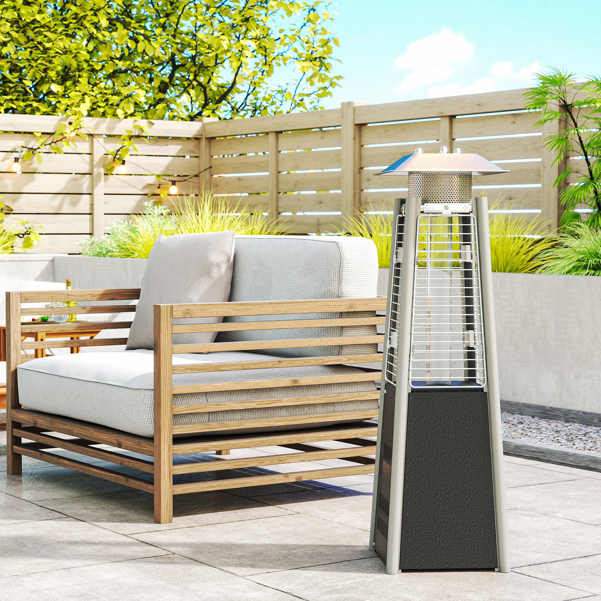 Outsunny Estufa de Gas Butano, 3000W, Calefactor de Exterior a Gas Portátil con Temperatura Ajustable, Protección contra Vuelcos, Ignición por Presión, para Butano y Propano, 3 m², Bronce