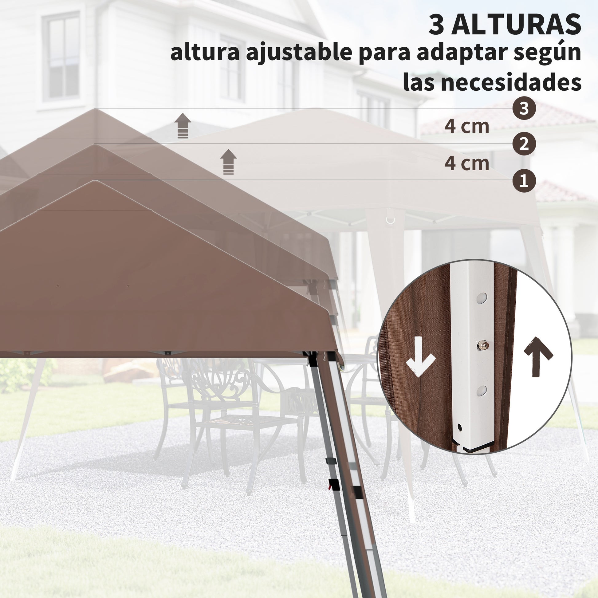 Outsunny Carpa Plegable 3x3 m, Pop-up, Cenador Pabellón de Jardín, Altura Ajustable con Bolsa de Transporte, Anti-UV, Impermeable, Gazebo para Camping, Fiestas, Exterior, Café