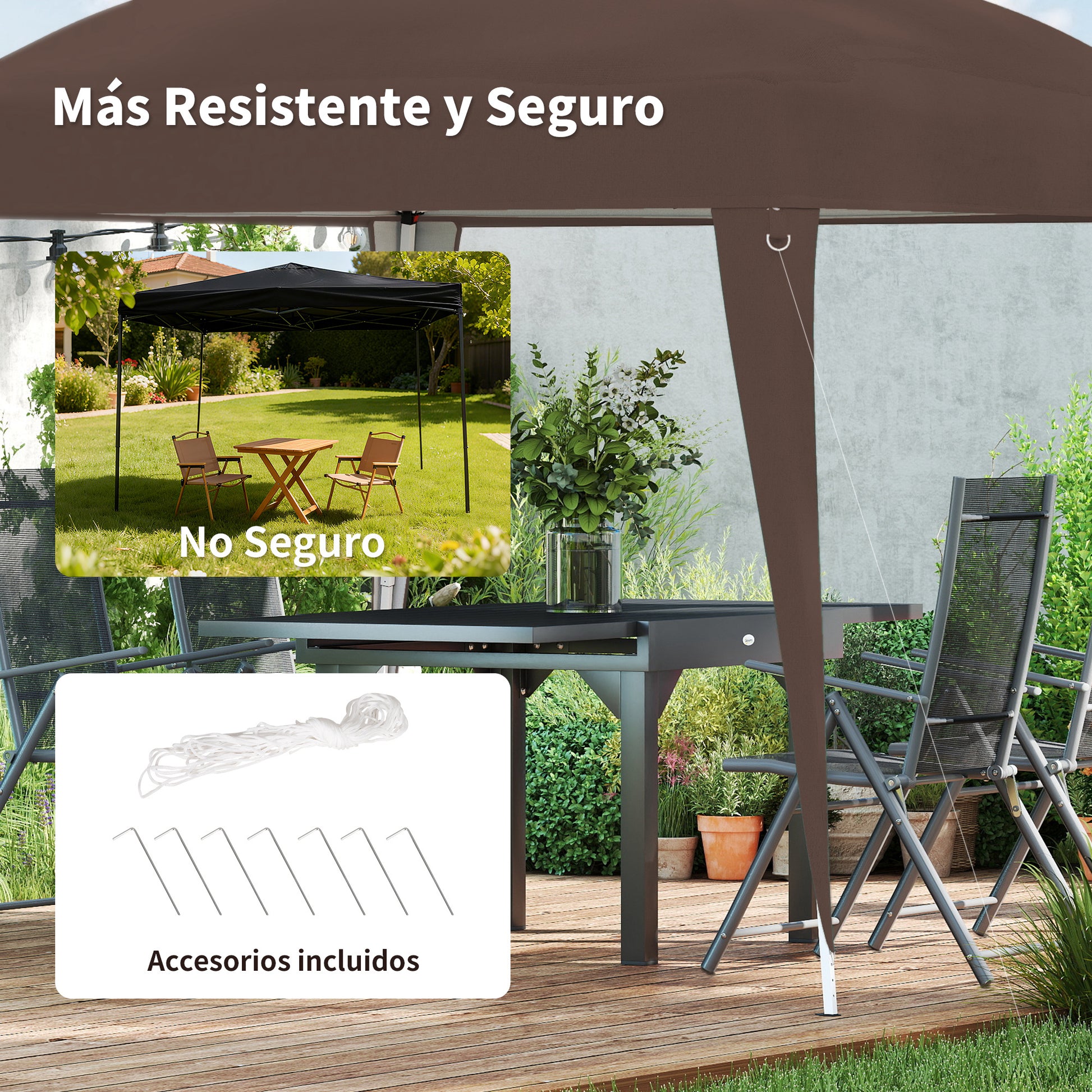 Outsunny Carpa Plegable 3x3 m, Pop-up, Cenador Pabellón de Jardín, Altura Ajustable con Bolsa de Transporte, Anti-UV, Impermeable, Gazebo para Camping, Fiestas, Exterior, Café