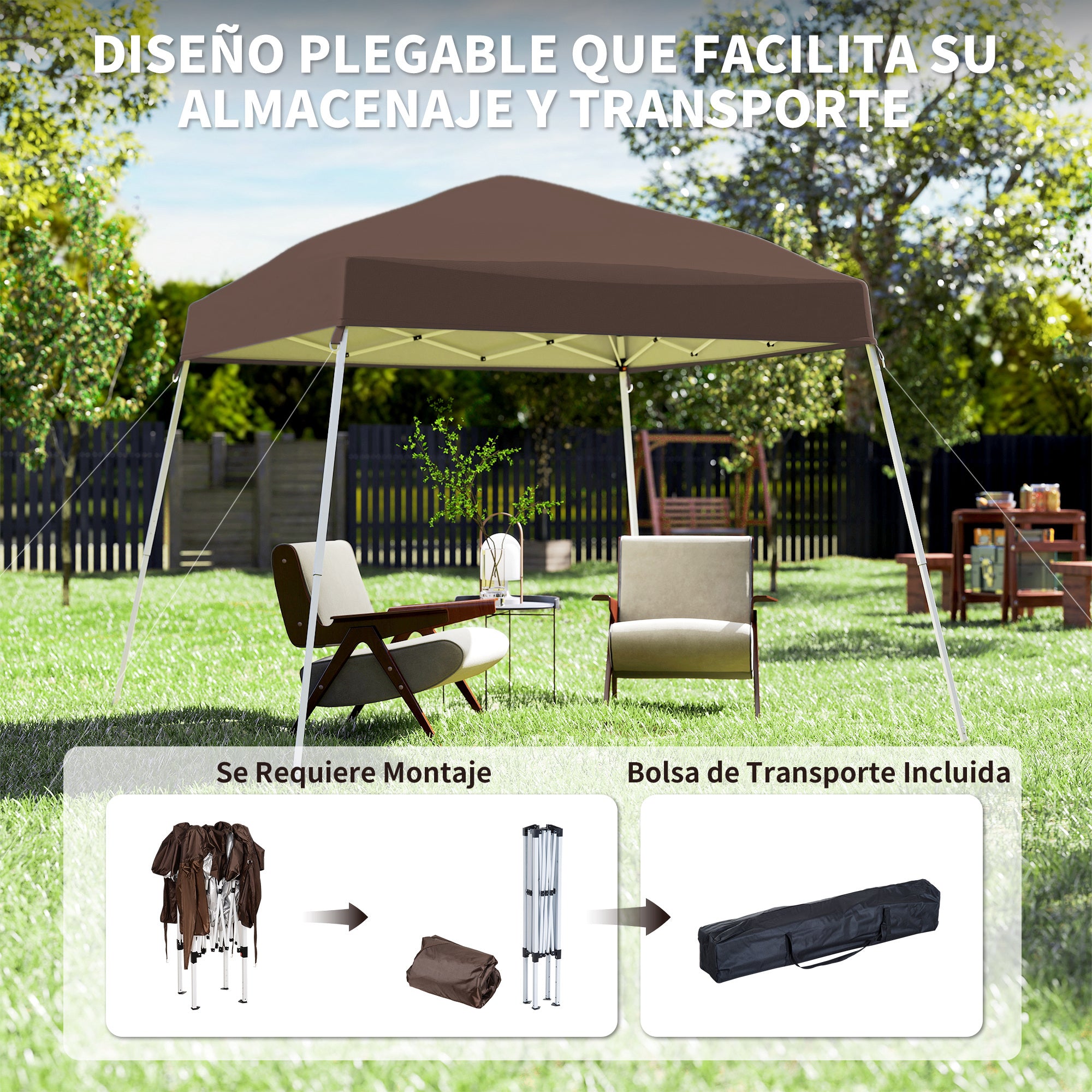 Outsunny Carpa Plegable 3x3 m, Pop-up, Cenador Pabellón de Jardín, Altura Ajustable con Bolsa de Transporte, Anti-UV, Impermeable, Gazebo para Camping, Fiestas, Exterior, Café