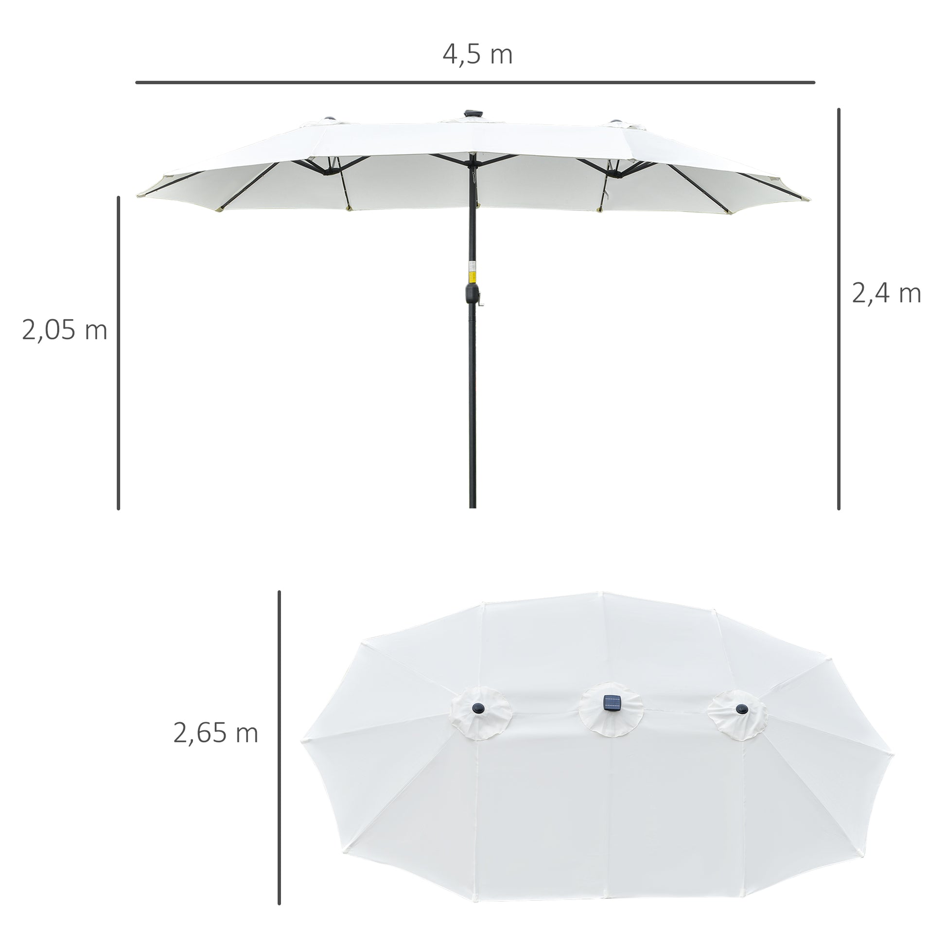 Outsunny Sombrilla Doble con 48 Luces LED, 4,5x2,65 m, Sombrilla Terraza Exterior con Manivela Manual, Resistente al Agua y Protección Solar, Parasol para Jardín, Terraza, Patio y Piscina, Crema
