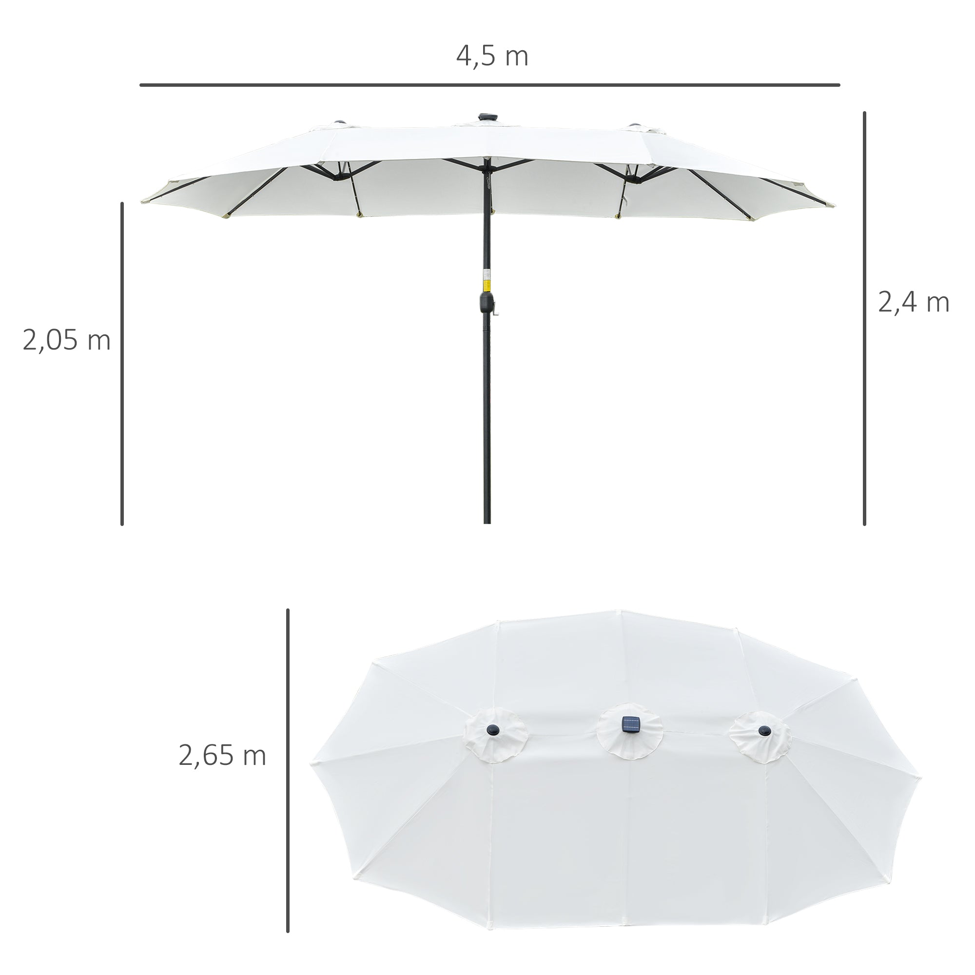 Outsunny Sombrilla Doble con 48 Luces LED, 4,5x2,65 m, Sombrilla Terraza Exterior con Manivela Manual, Resistente al Agua y Protección Solar, Parasol para Jardín, Terraza, Patio y Piscina, Crema