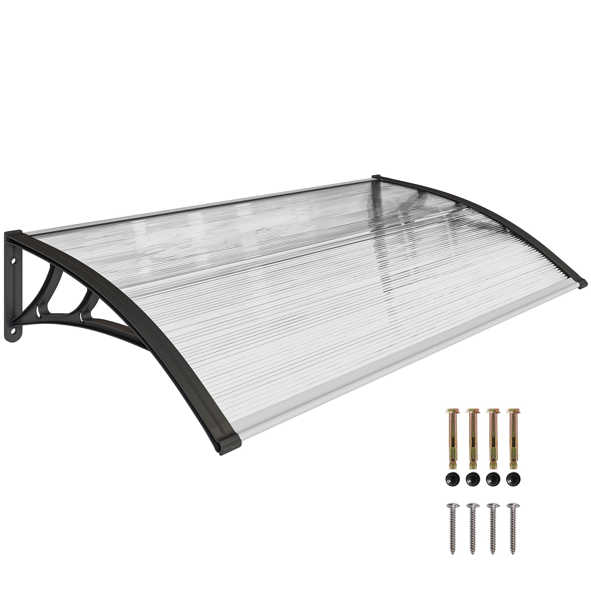 Outsunny Marquesinas Exterior para Puertas y Ventanas, 110x60 cm, Tejadillo de Protección contra Sol y Lluvia, con Cubierta de Policarbonato, Soportes de PP y Regleta de Aluminio, Negro y Transparente