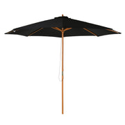 Outsunny Sombrilla Terraza Exterior Ø300 cm Sombrilla de Jardín con Sistema de Polea Techo Ventilado y Poste Desmontable de Madera Parasol para Patio Terraza Negro